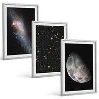 BILDER SET 3er Set - 40x60 cm Silberner Rahmen - Weltraum Galaxien Sterne Mond - Silberfarben, Kunststoff (40/60cm) - TULUP