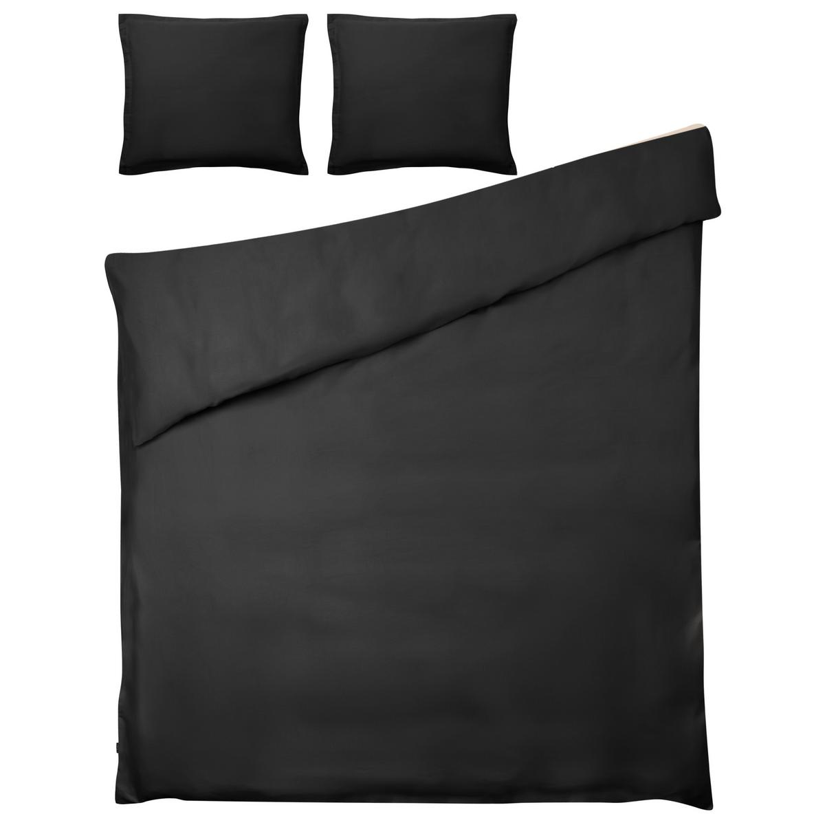BETTWÄSCHE-SET 150/200 cm Baumwollsatin Schwarz Parkrose - Schwarz, Textil (150/200cm) - Beliani