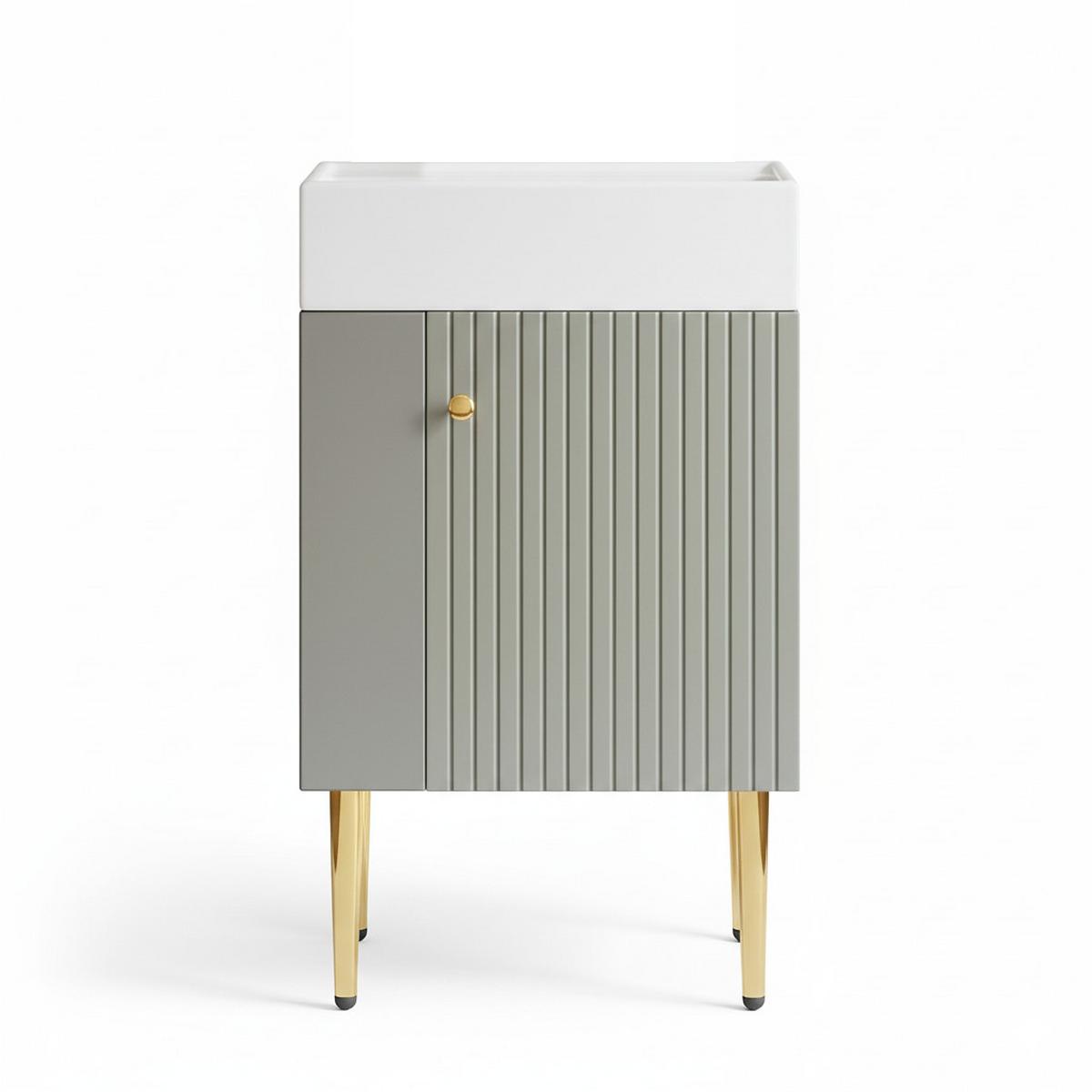 WASCHTISCHKOMBI Hellgrau mit Keramikbecken - Grau, Holzwerkstoff (55/91/31cm) - Urban Meuble