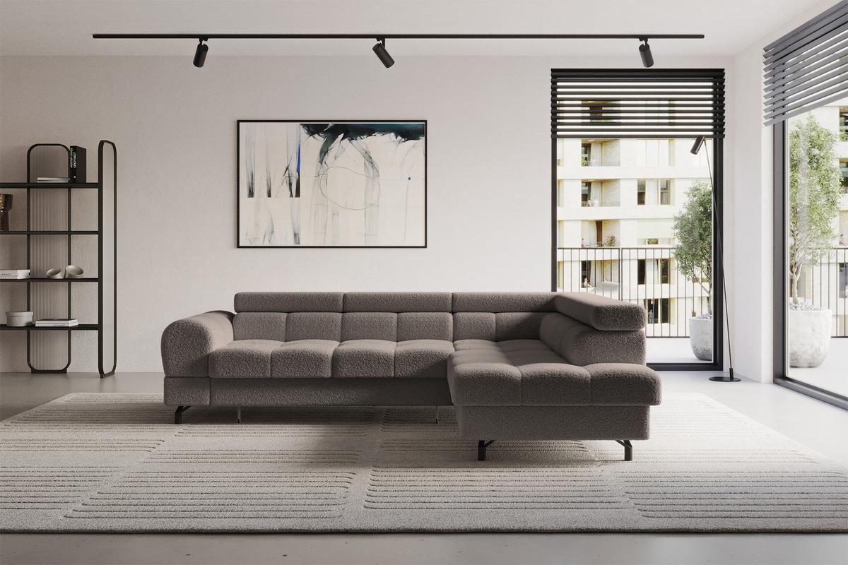 ECKSOFA mit Schlaffunktion Ottomane Rechts LUMA-L 272x203x70 Braun Bouclé - Schwarz/Braun, Holzwerkstoff/Kunststoff (203/272cm) - ALTDECOR