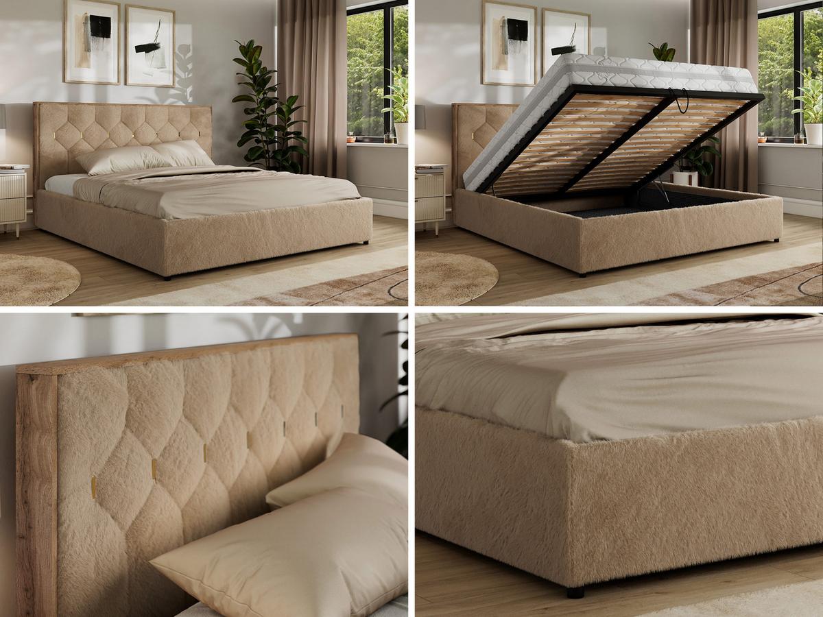 POLSTERBETT LARINO CLASSIC 200/200 - Beige Plüsch - Multipocket-Matratze - Beige, Textil (200/200cm) - MKS