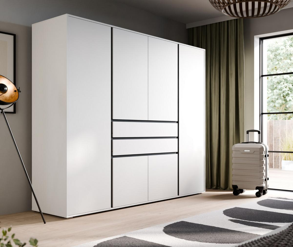 KLEIDERSCHRANK weiß, grau 197 x 194 cm, Drehtürenschrank 6-türig - Anthrazit/Silberfarben, Holzwerkstoff/Kunststoff (197/194/56cm) - Inn.Furn