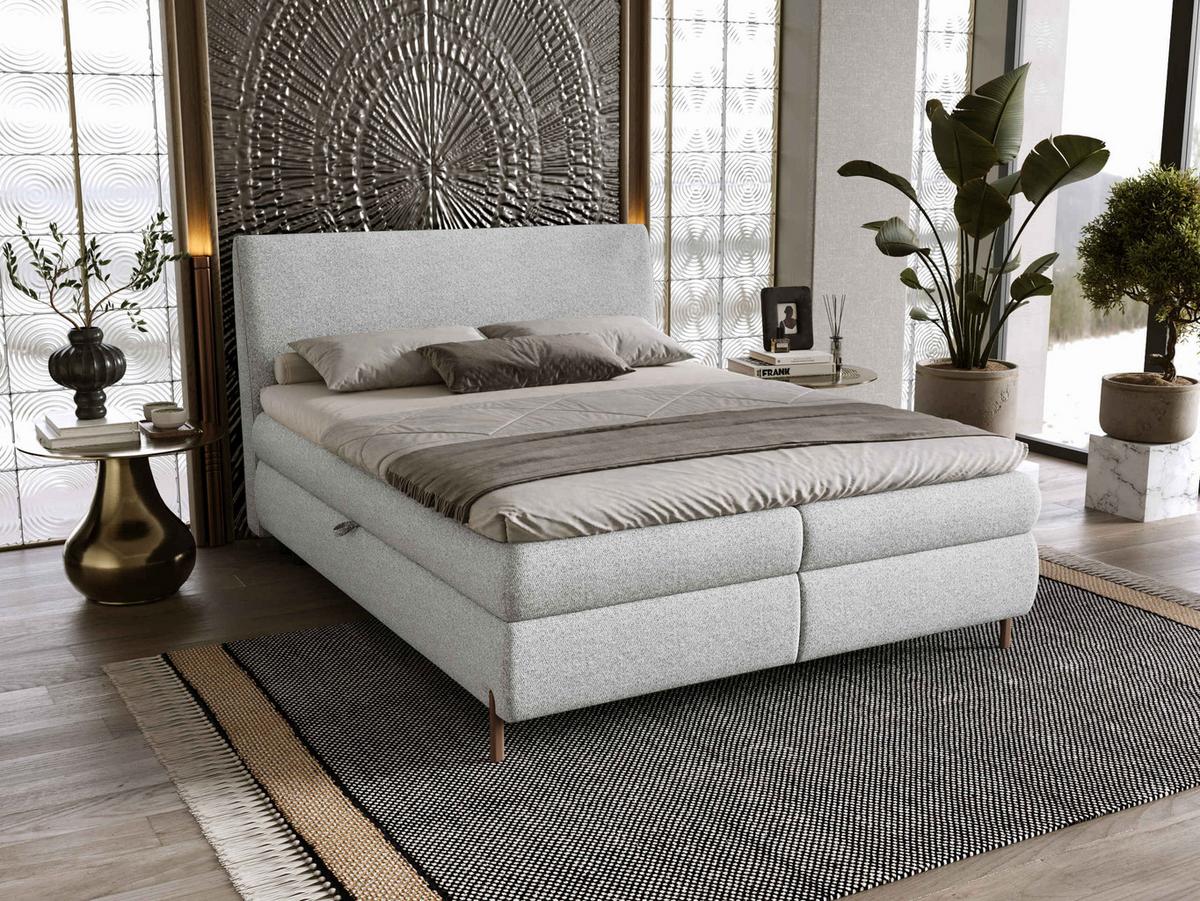 BOXBETT Evia - H3 - Hellgrau/Braun, Holzwerkstoff/Textil (160/200cm) - MIRJAN24