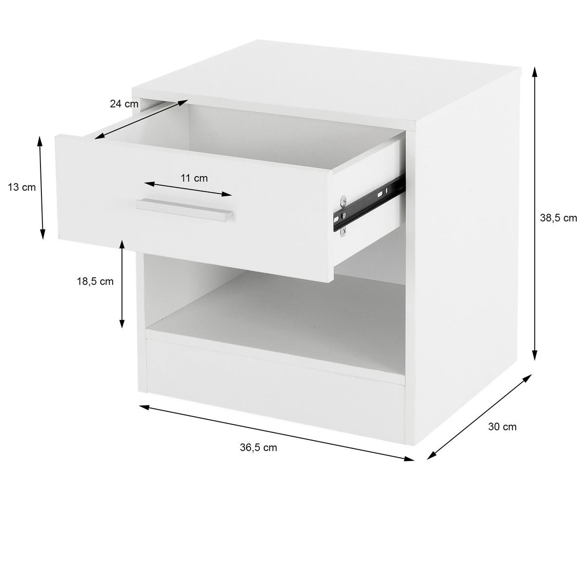 NACHTTISCH 2er Set Weiß 1 Schublade 36x38x30 cm - Weiß, Holzwerkstoff (30/38.5/36.5cm) - ML-DESIGN