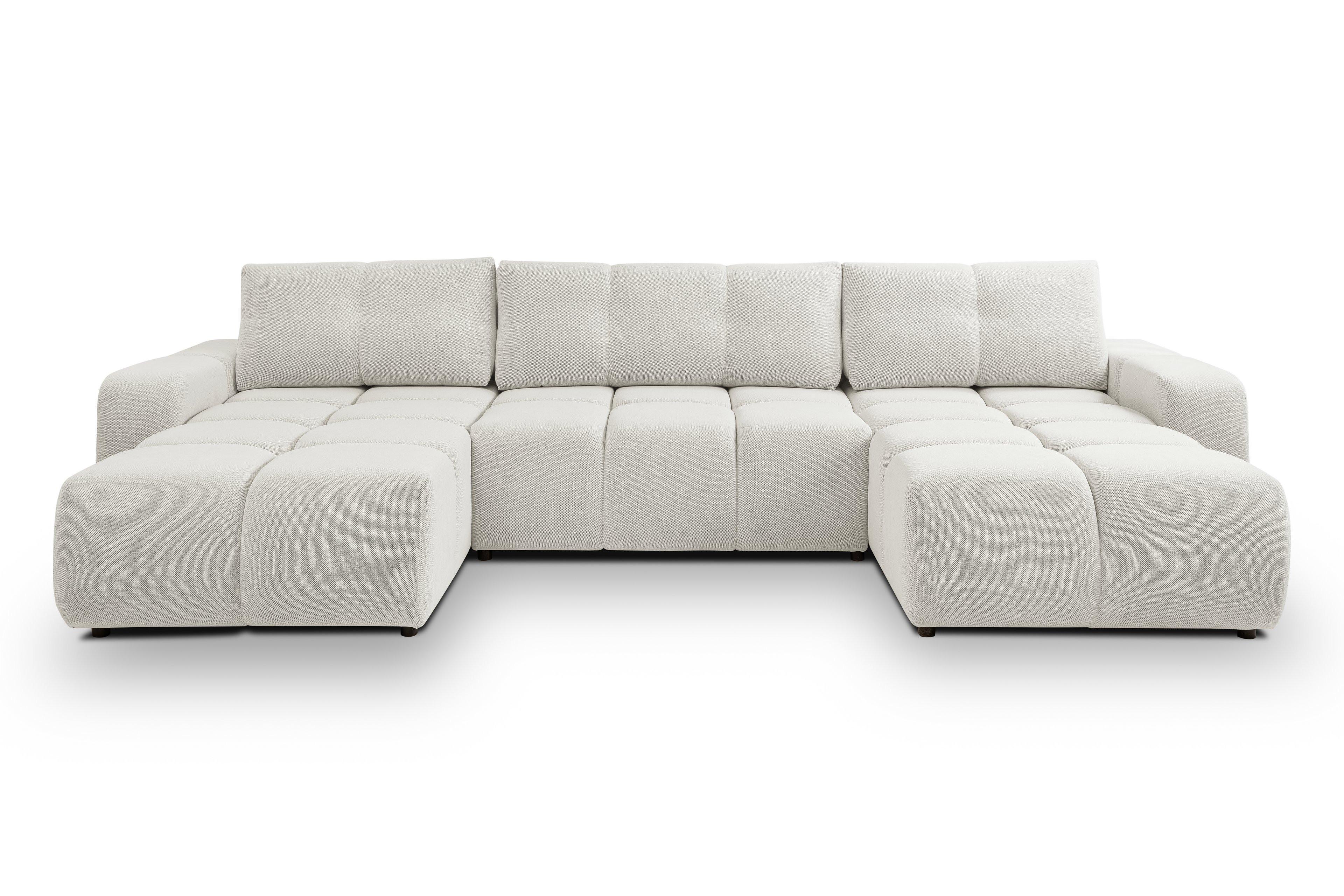 WOHNLANDSCHAFT DUCA U Creme Jersey mit Schlaffunktion - Creme, Holz (359/88/177cm) - MASSENO
