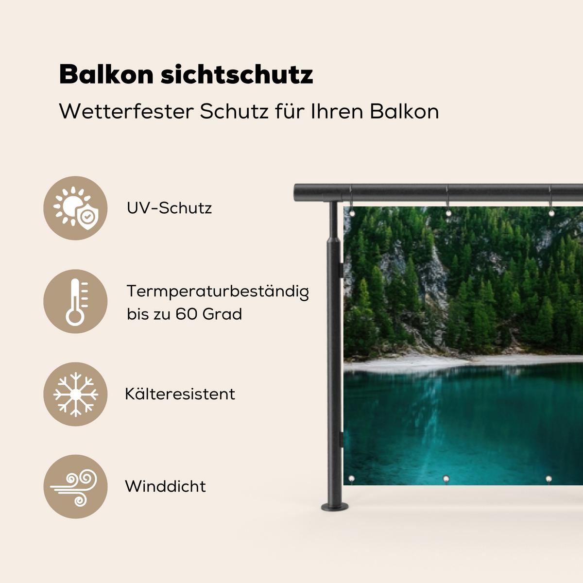 BALKON-SICHTSCHUTZ See - Berge - Sonnenuntergang - Boot Groß 500x85 cm - Petrol, Kunststoff (500/85cm) - MuchoWow