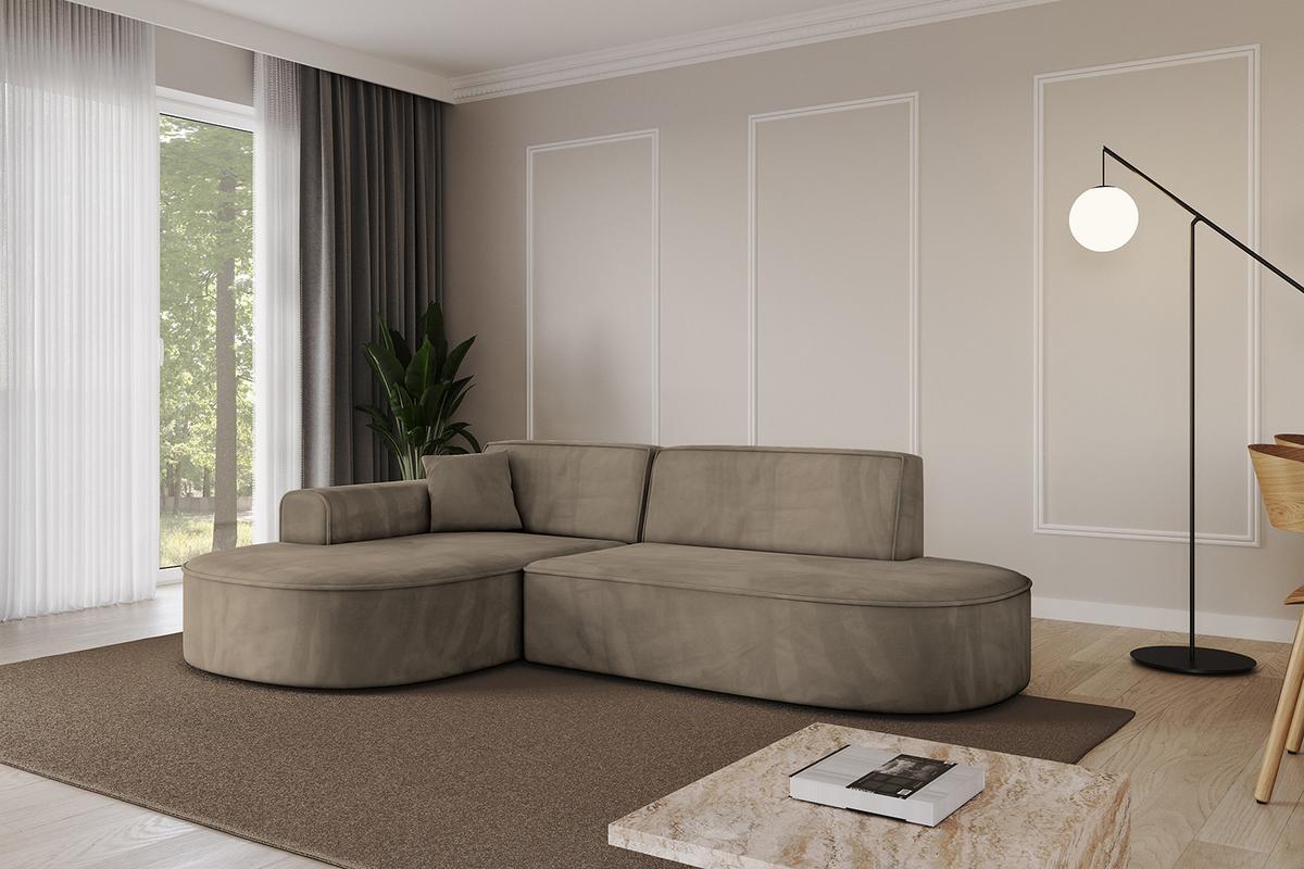ECKSOFA Ottomane Links MARI-L1 - 243x171x79 cm Dunkelbraun Velours - Dunkelbraun/Schwarz, Holzwerkstoff/Kunststoff (243/171cm) - ALTDECOR