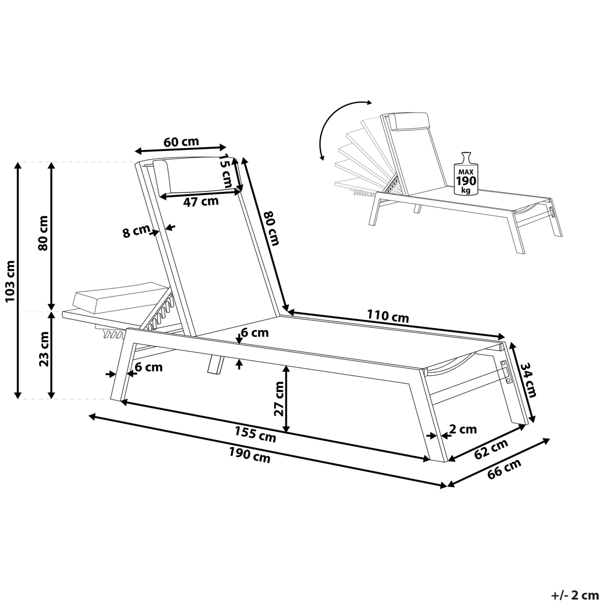 GARTENLIEGE weiß Catania - Weiß, Metall (66/103/155cm) - Beliani