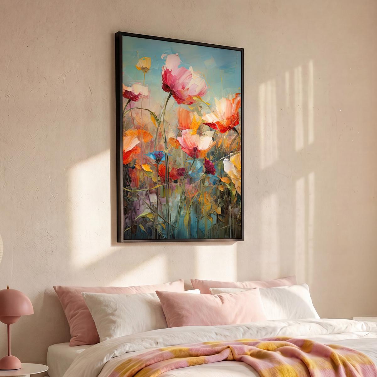LEINWAND Bilder mit Rahmen - Blumen - Aquarell - Kunst - Botanisch - Natur - 80x120 - Orange, Textil (80/120cm) - MuchoWow