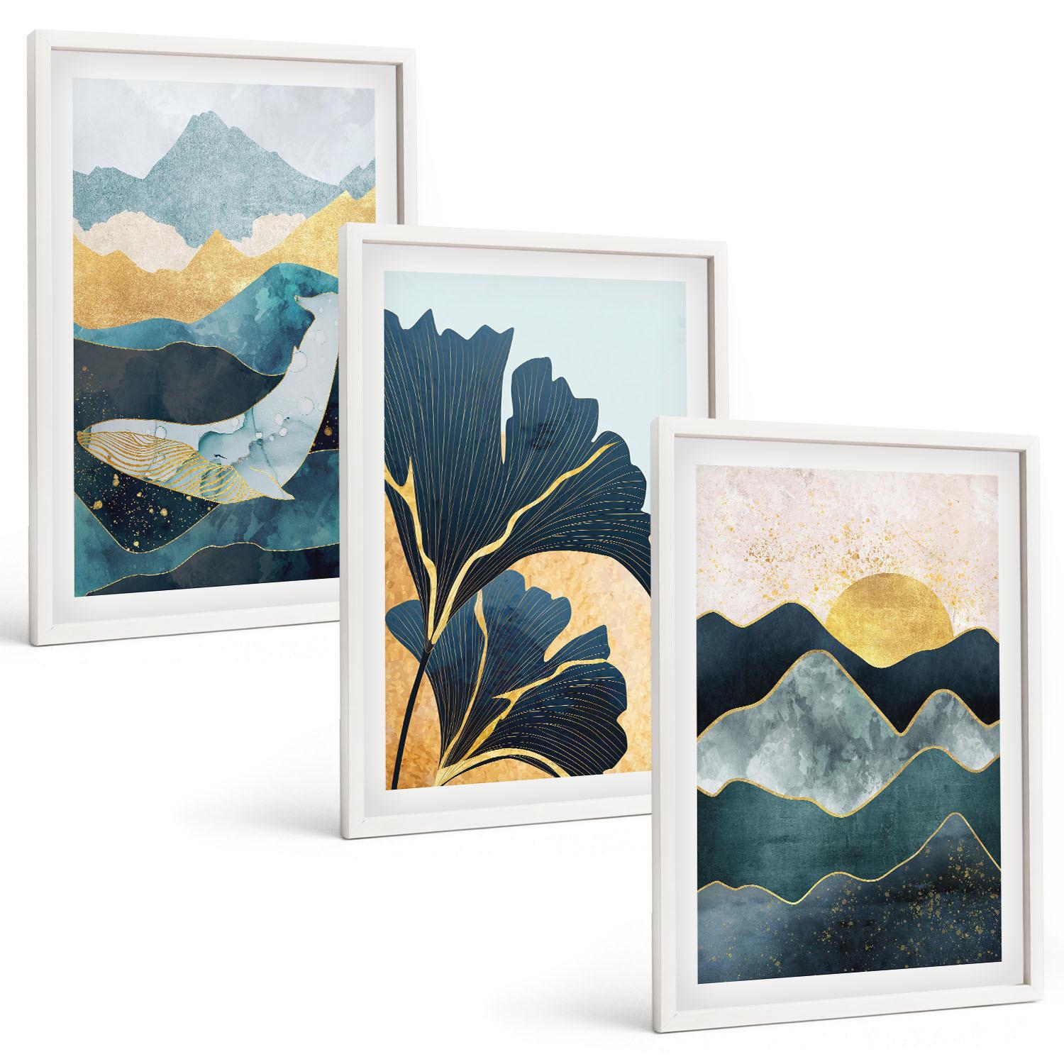 BILDER SET 3er Set - 40x60 cm Weißer Rahmen - Abstrakte Bergansichten - Weiß, Kunststoff (40/60cm) - TULUP