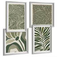 BILDER SET 4er Set - 50x50 cm & 40x60 cm Silberner Rahmen - Blattmuster und wellenförmige Formen - Silberfarben, Kunststoff (50/50cm) - TULUP