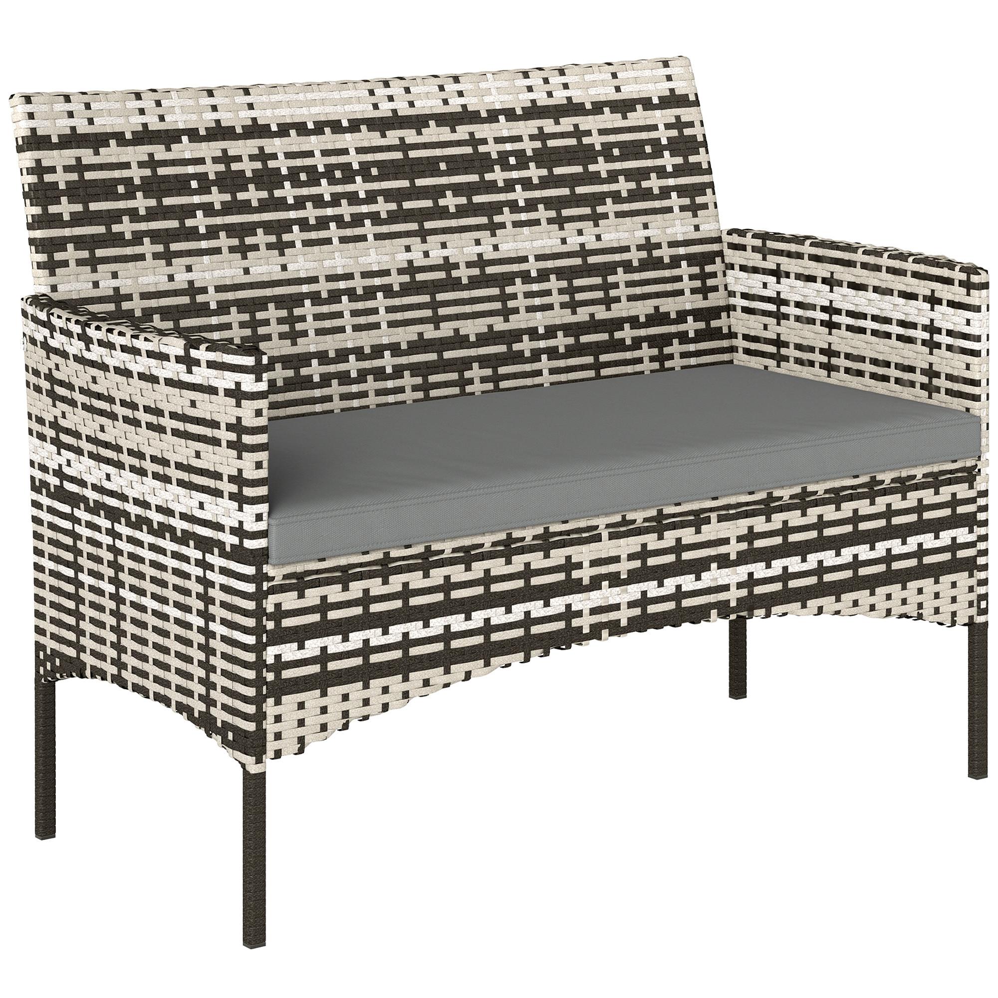 GARTENBANK 2-Sitzer aus PE-Rattan-Stahl Hellgrau - Dunkelgrau/Beige, Textil/Metall (63/85/115cm) - Outsunny