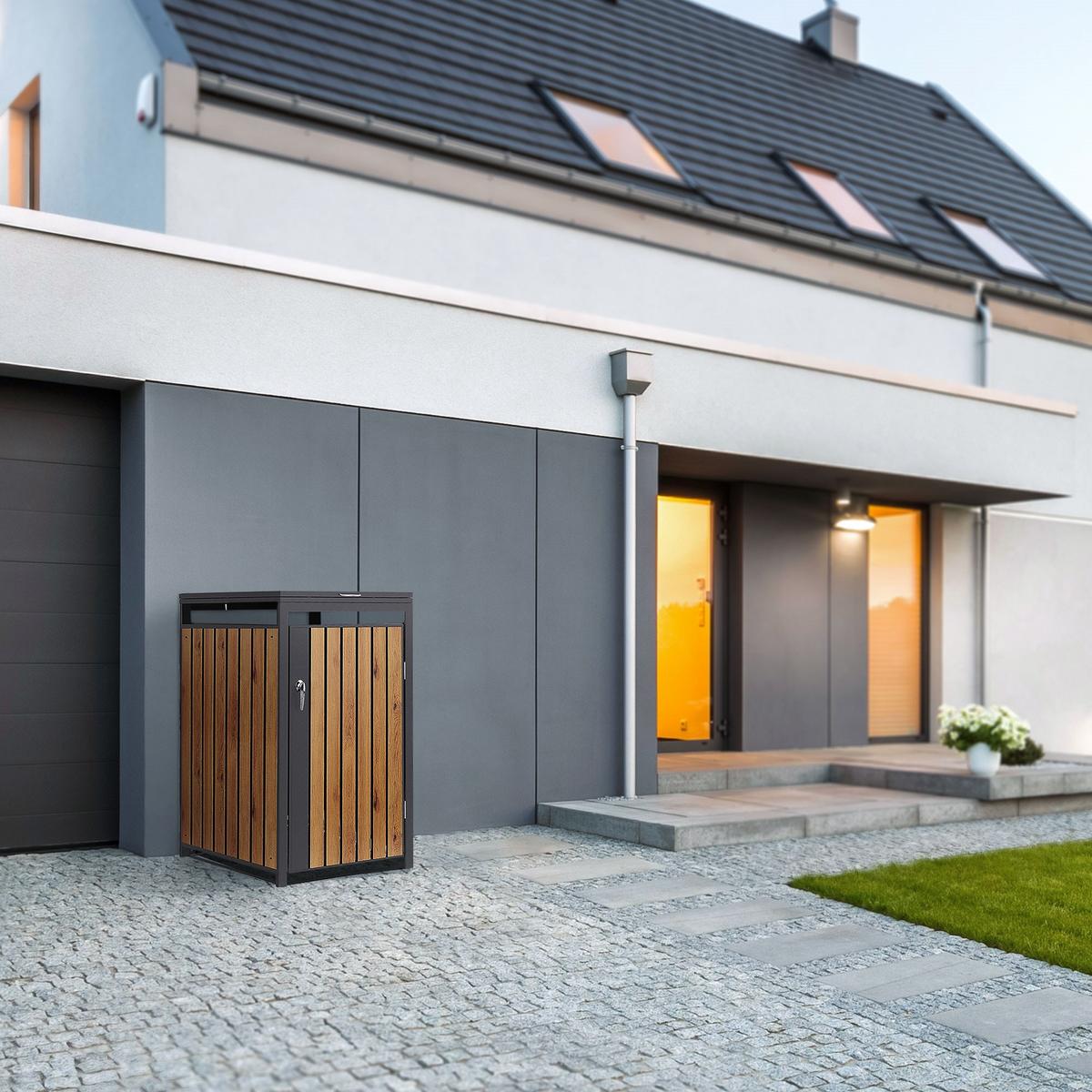 MÜLLTONNENBOX 1er Anthrazit-Holzoptik - Dunkelbraun, Metall (68/120/80cm) - ML-DESIGN