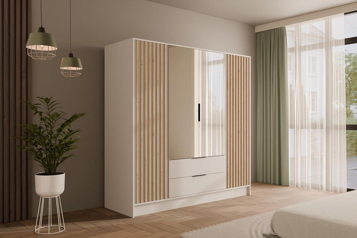 KLEIDERSCHRANK NELIA - 200 cm - Weiß/Eiche Artisan, Holzwerkstoff (200/200/51cm) - ALTDECOR