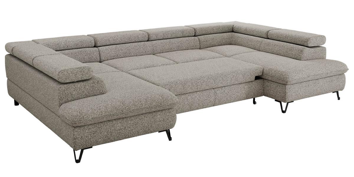 WOHNLANDSCHAFT PABLO U Strukture Hellgrau - Hellgrau/Schwarz, Textil/Metall (346/76/208cm) - MKS