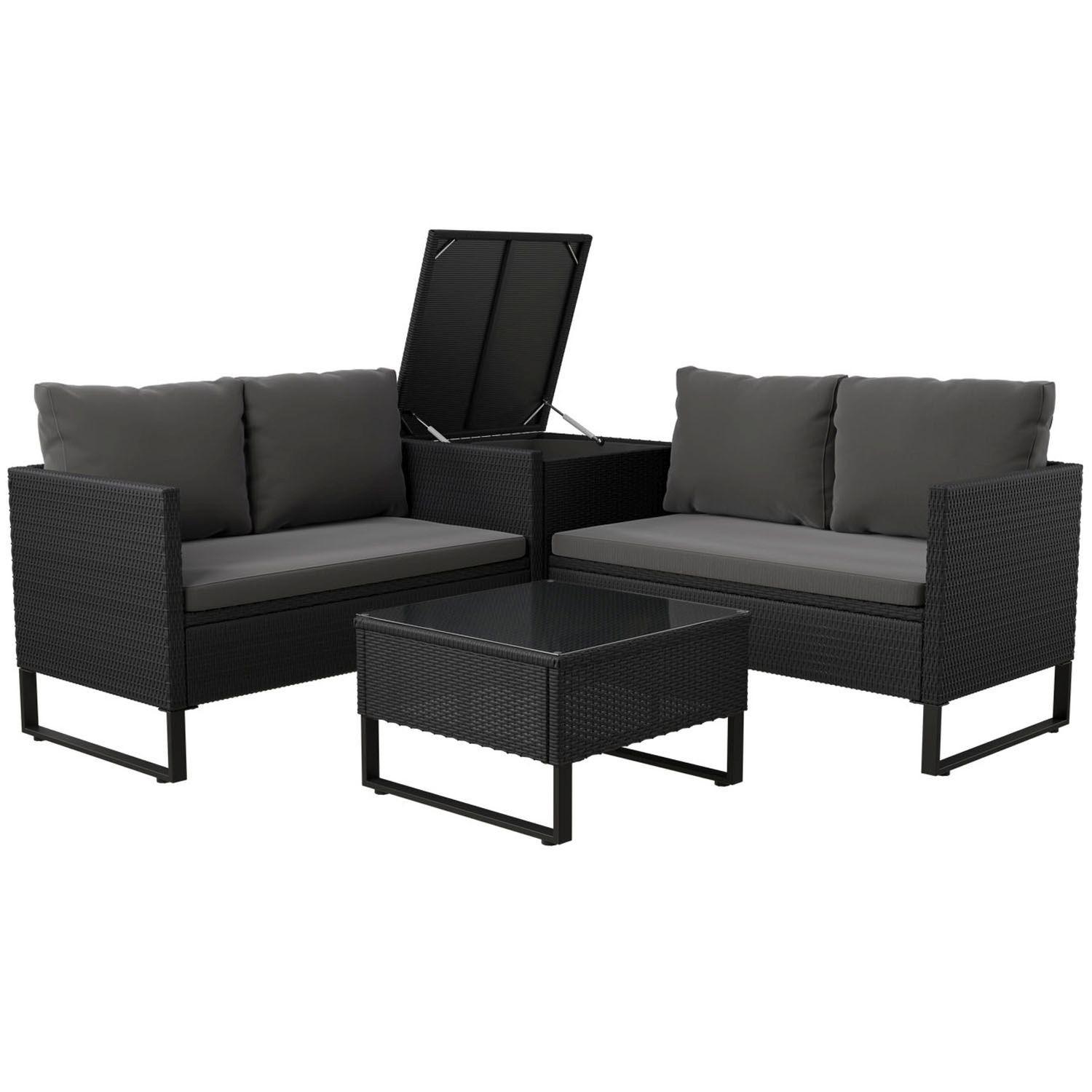 LOUNGEGARNITUR Santorini schwarz / grau inkl. Abdeckung - Schwarz, Kunststoff/Metall - Juskys