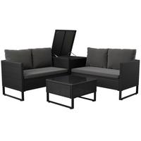 LOUNGEGARNITUR Santorini schwarz / grau - Schwarz, Kunststoff/Metall - Juskys