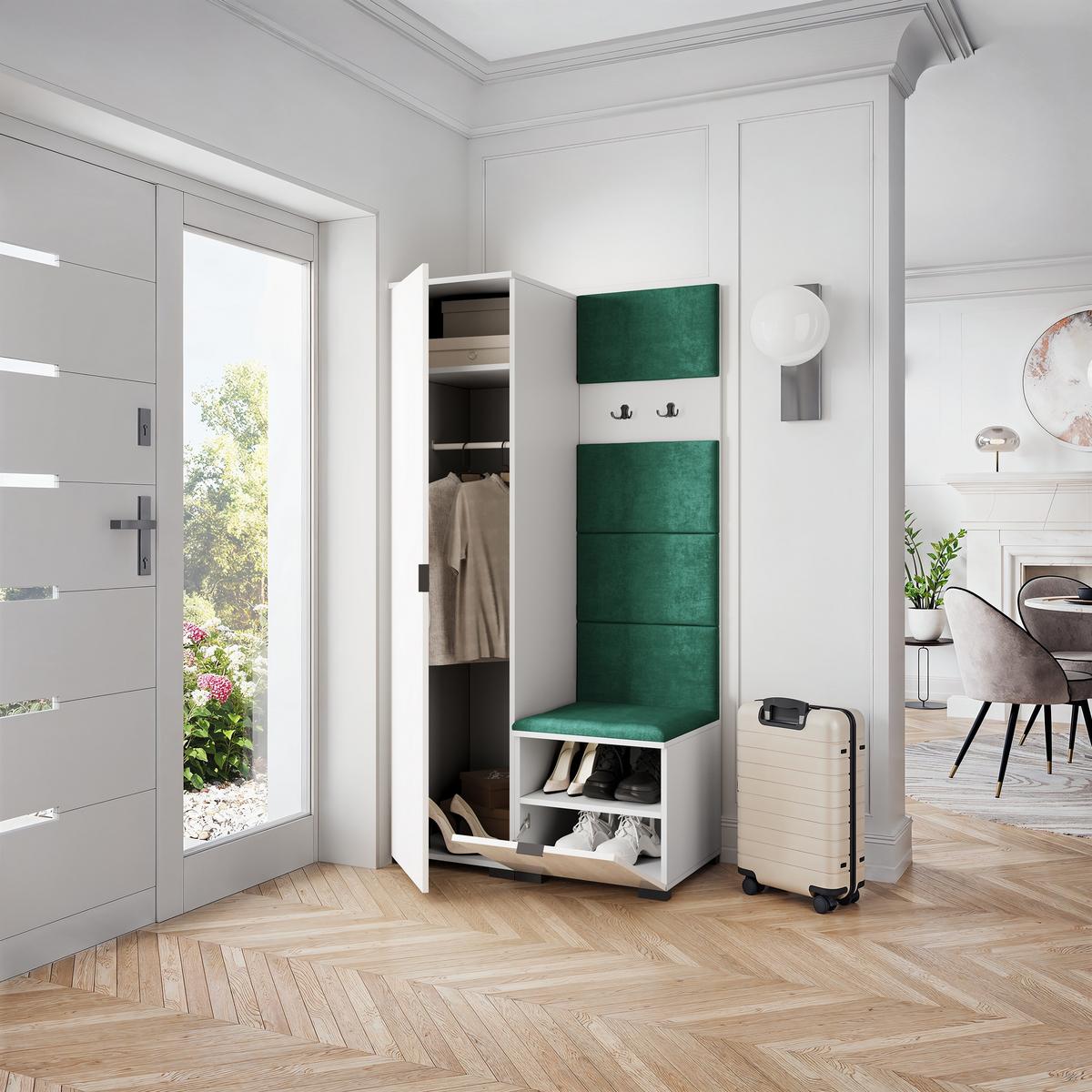GARDEROBENSCHRANK LORI 95/181/51 cm Modern Garderobe-Set Weiß - Weiß/Grün, Holzwerkstoff (95/181/51cm) - MASSENO