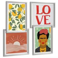 BILDER SET 4er Set - 50x50 cm & 40x60 cm Silberner Rahmen - Zitronen Inschrift Liebeslandschaft Frida - Silberfarben, Kunststoff (50/50cm) - TULUP