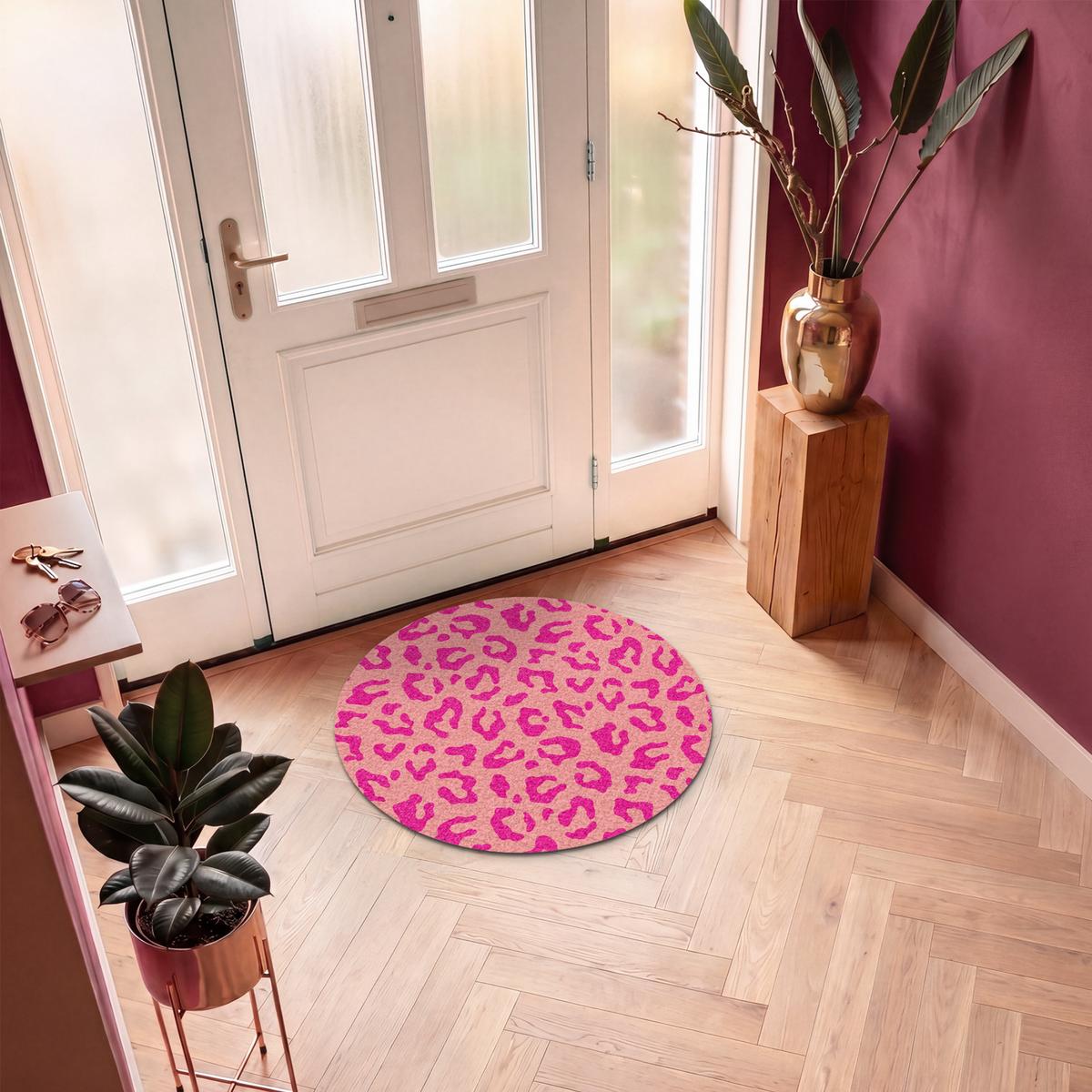 FUSSMATTE Pantherdruck - Rosa - Tierdruck - Minimalistisch Sauberlaufmatte 90x90 cm - Pink, Kunststoff (90/90cm) - MuchoWow