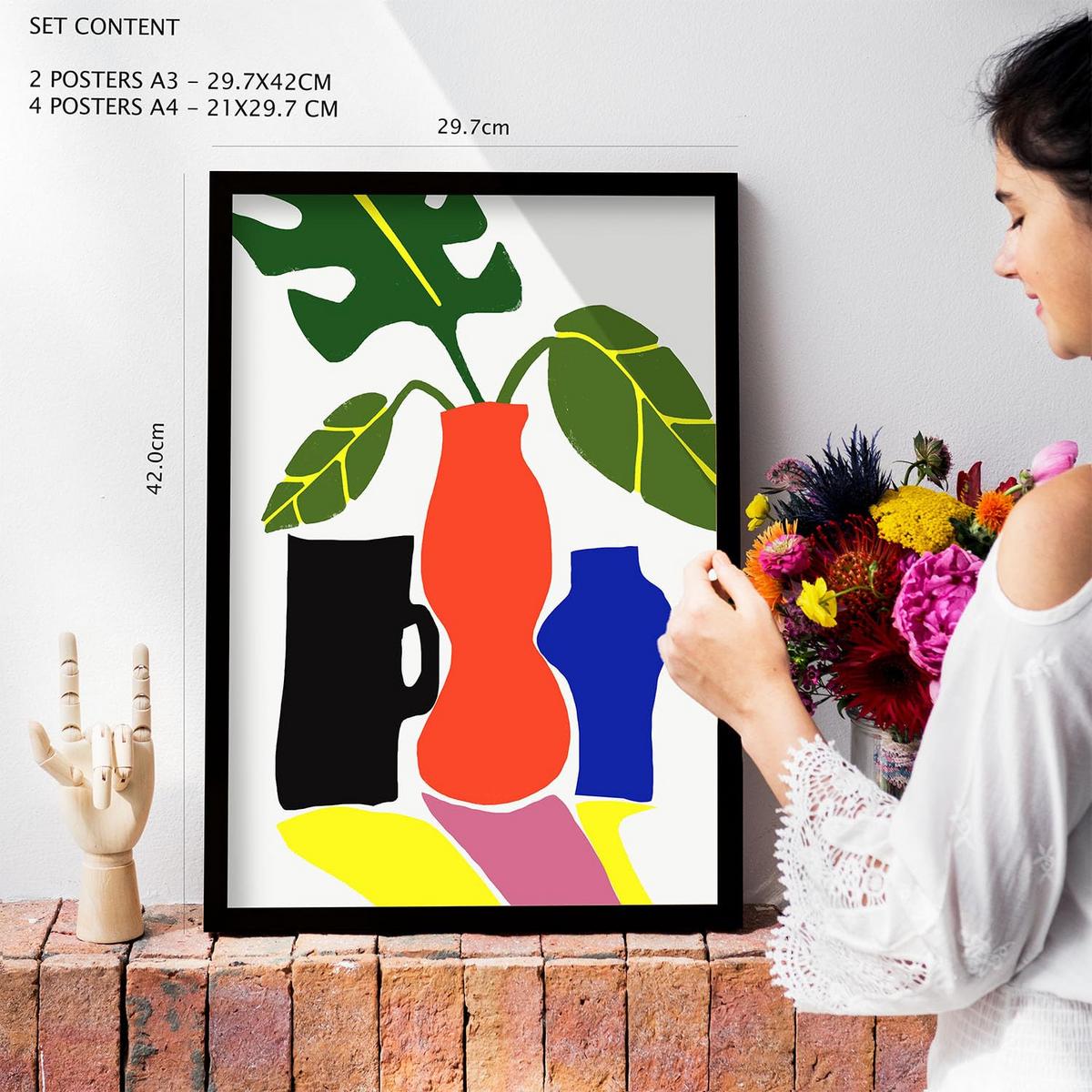 POSTER Set Mit 6 Zehn Formen In Kulissen Abstracts Ästhetische Dekorative Gemälde Für Ihr Wohnzimmer, Schlafzimmer, Zuhause A3 & A4 Schwarzer Rahmen - Schwarz, Papier (29/3cm) - Nacnic