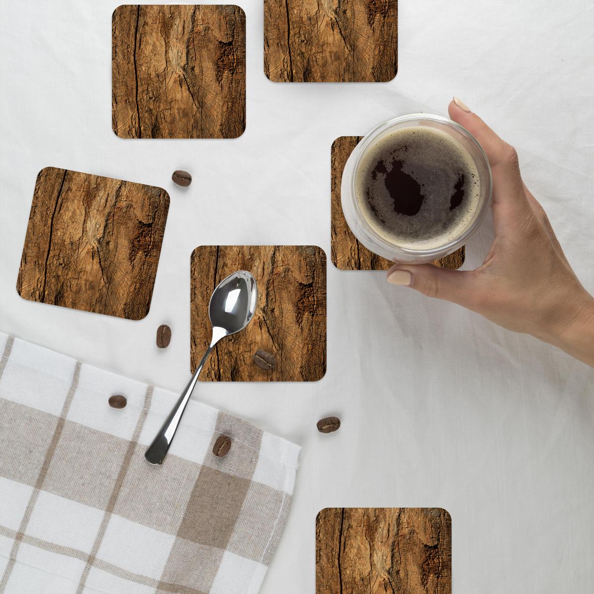 GLASUNTERSETZER 6er-Set Baumstamm - Holz - Textur Getränkeuntersetzer 10x10 cm - Wildeiche, Naturmaterialien (10/0.2cm) - MuchoWow