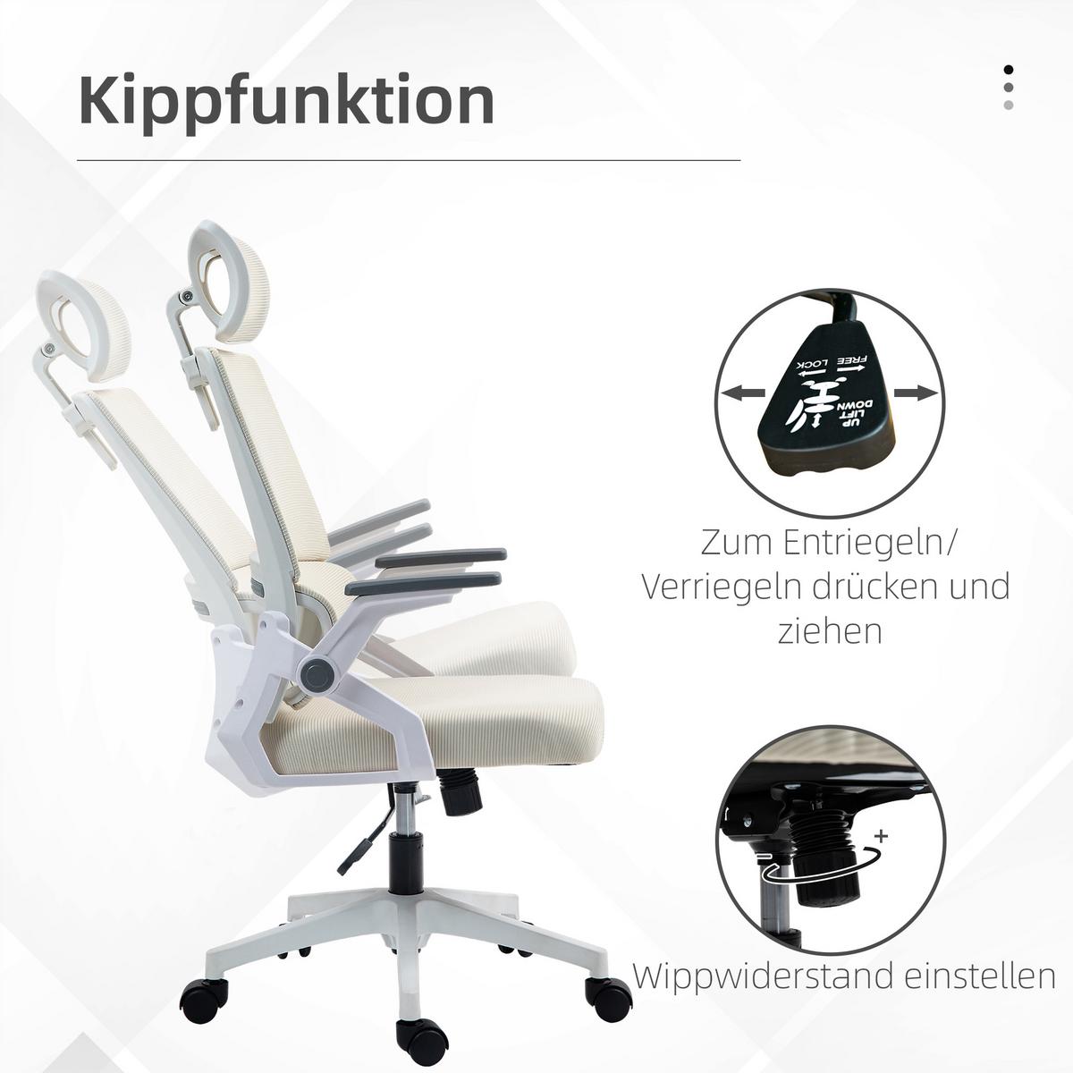 BÜROSTUHL Mesh Beige - Beige/Weiß, Kunststoff/Textil (61/121.5/60cm) - Vinsetto