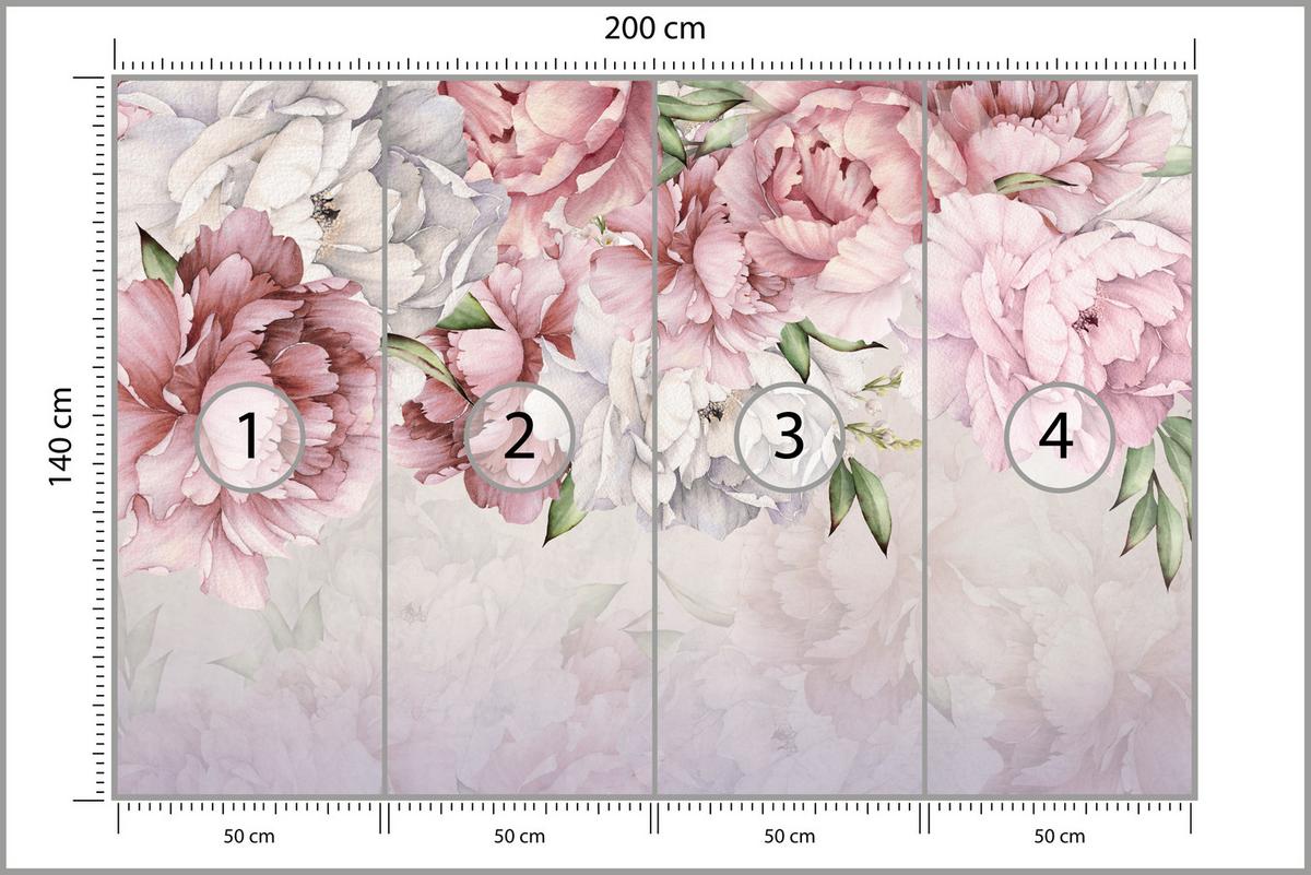 FOTOTAPETE für Badezimmer Zarte Rosa Pfingstrosen Blumen 200x140 - Violett/Rosa, Papier (200/140cm) - Muralo