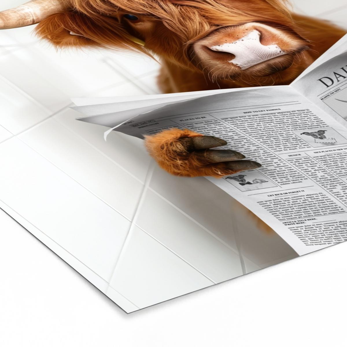 POSTER MIT RAHMEN Schottischer Highlander - Tier - Zeitung - Toilette 40x30 cm - Kastanienfarben, Papier (40/30cm) - MuchoWow