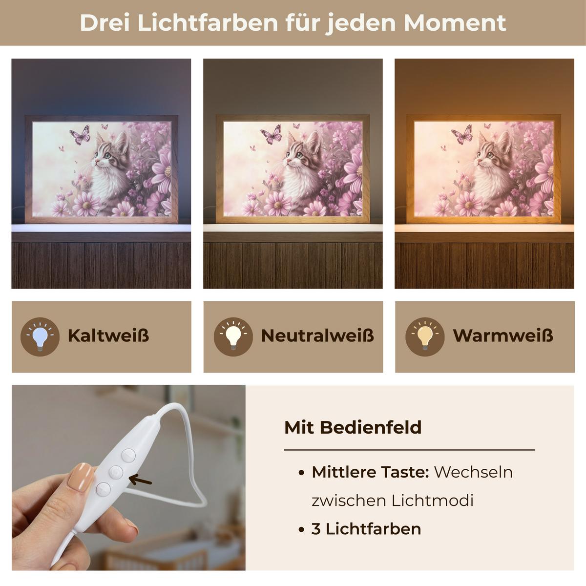 NACHTTISCHLAMPE Kätzchen - Blumen - Schmetterlinge - Lila 30x20 cm - Altrosa, Holzwerkstoff (8/30/20cm) - OnlyWow