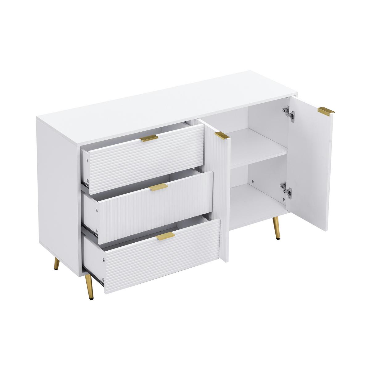 SIDEBOARD weiß & wellen-design mit 3 schubladen & 2 türen - Weiß, Holzwerkstoff (120/80.5/38cm) - Urban Meuble