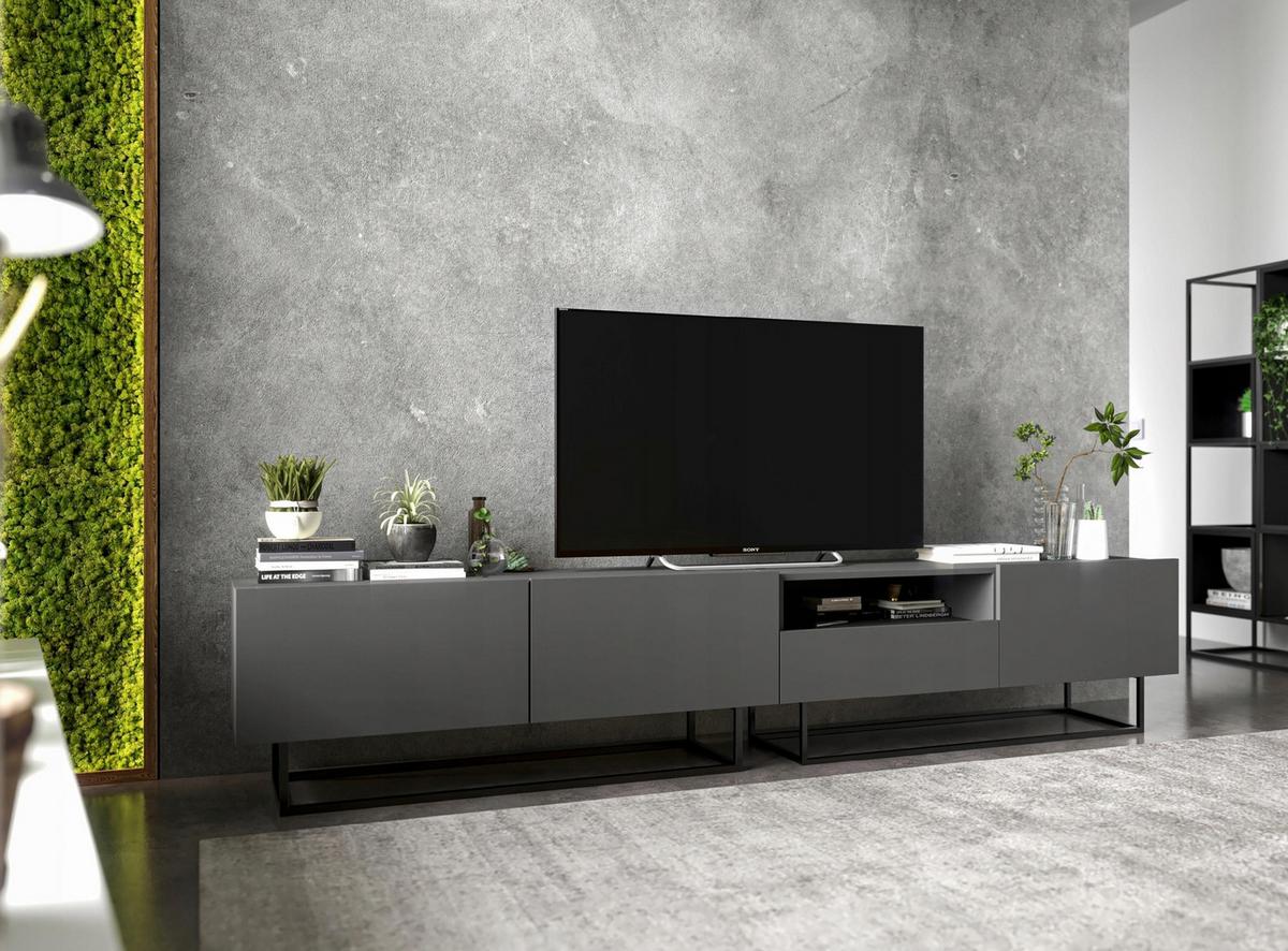 TV-LOWBOARD 2-er Set Enjoy Grau Matt Schublade mit Metallrahmen 120 cm - Schwarz/Grau, Holzwerkstoff/Metall (240/46/35cm) - Meble Lindner