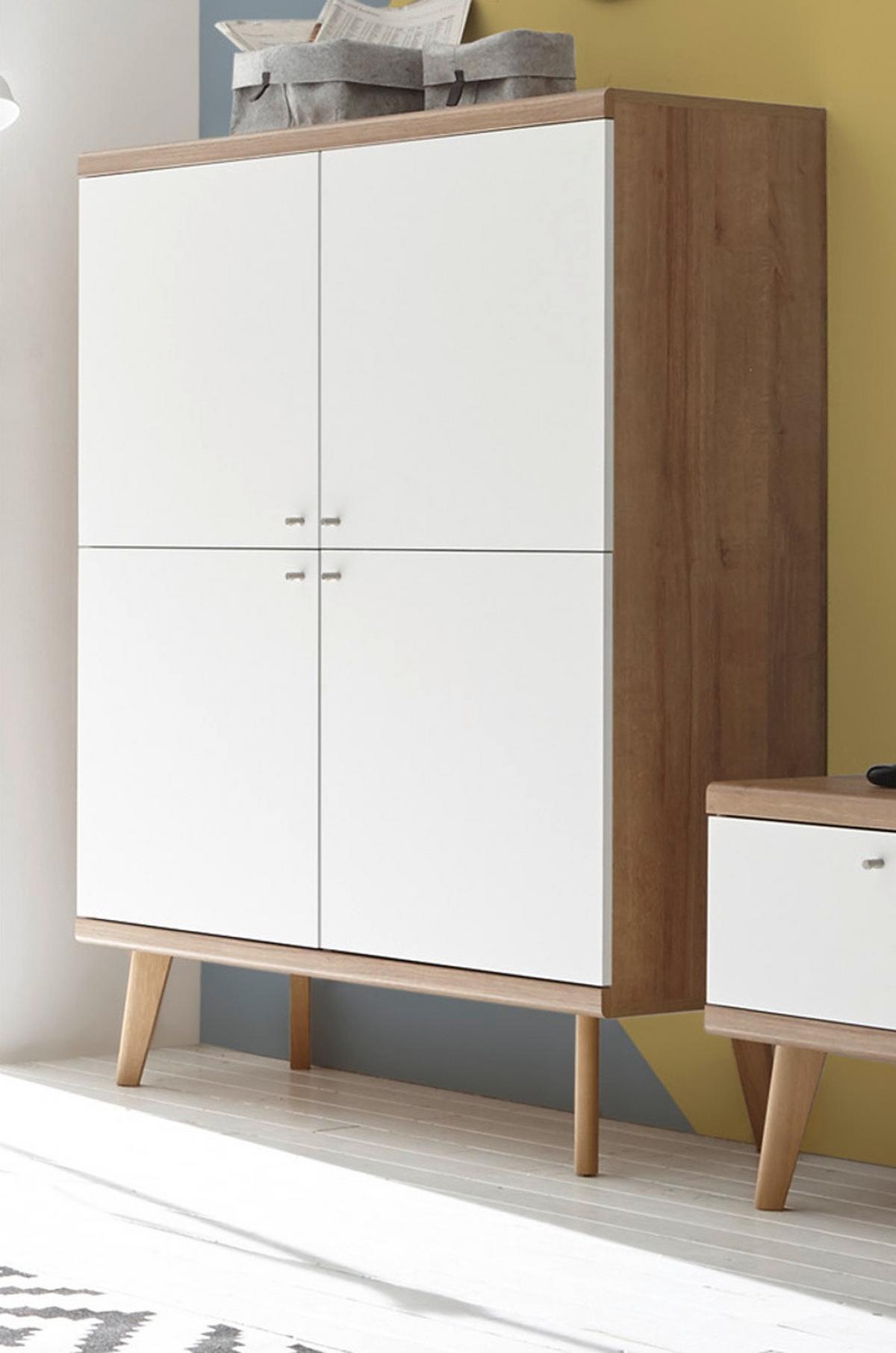 HIGHBOARD weiß, Eiche Riviera, skandinavisch, 107 x 134 cm - Eichefarben/Weiß, Holz/Holzwerkstoff (107/134/40cm) - Furn.Design