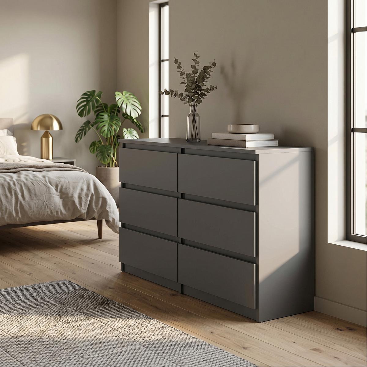 KOMMODE NUDO 138,5/78,5/39cm mit 6 Schubladen Türen Anthrazit - Anthrazit, Holzwerkstoff (138.5/78.5/39cm) - MASSENO