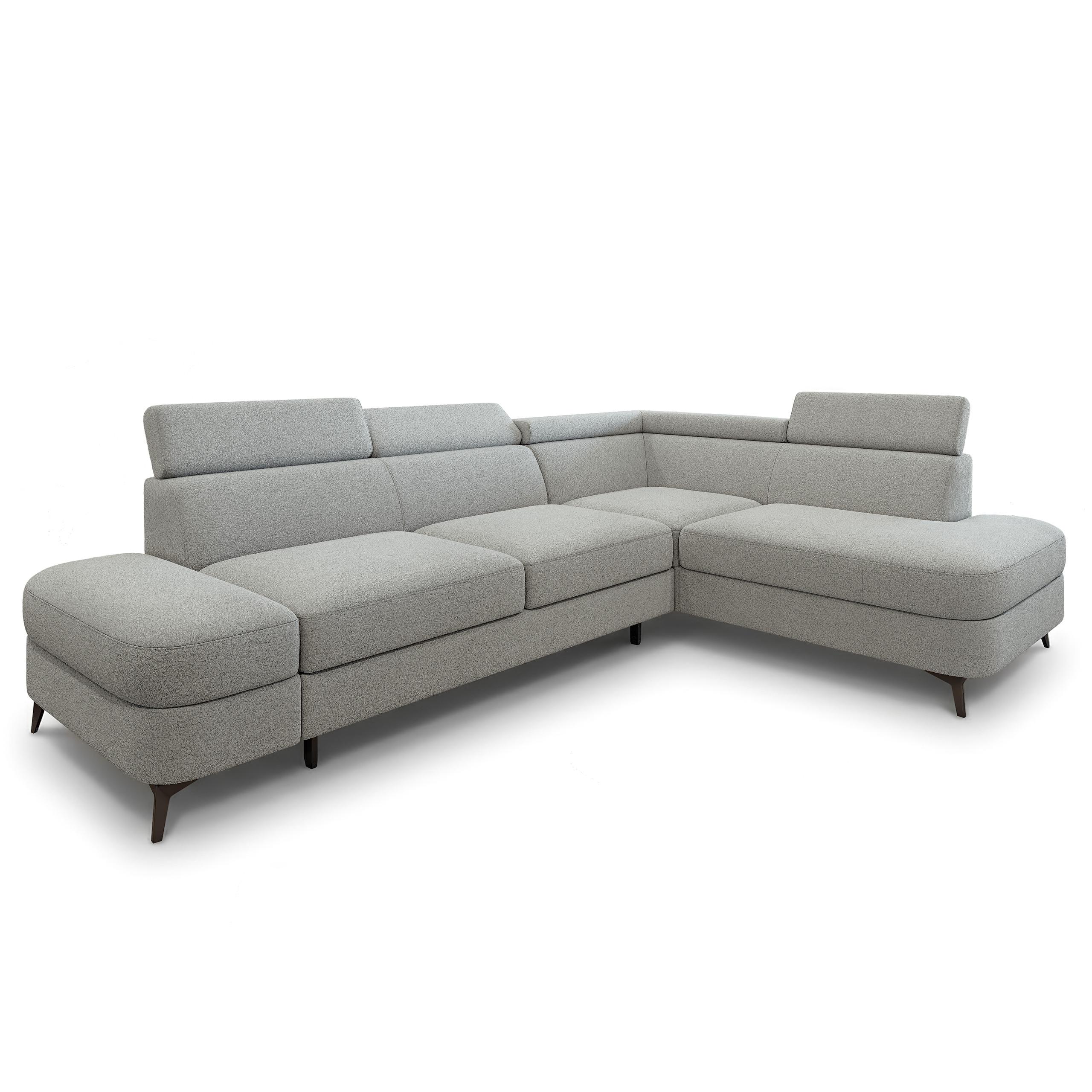 ECKSOFA AVISE Q R-S Hellgrau Boucle-Stoff mit Schlaffunktion - Hellgrau, Holzwerkstoff/Textil (268/195cm) - MASSENO