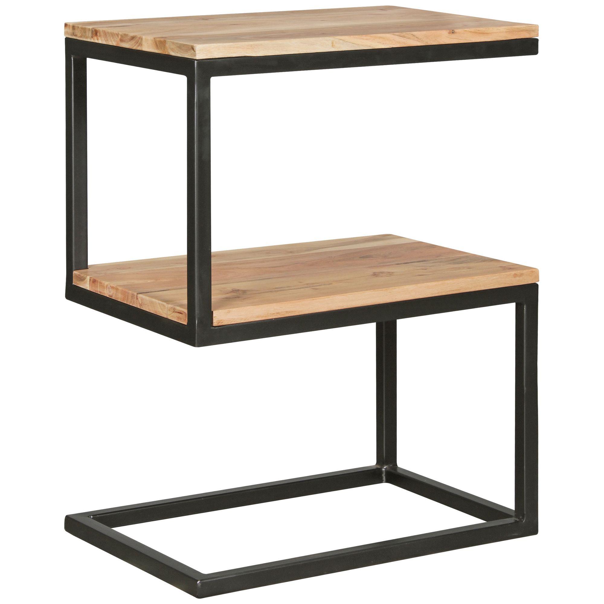 BEISTELLTISCH Massivholz Metall S-Form Landhausstil AKOLA, Akazie 30x45x60 cm - Schwarz/Akaziefarben, Holz/Metall (45/30/60cm) - KADIMA DESIGN