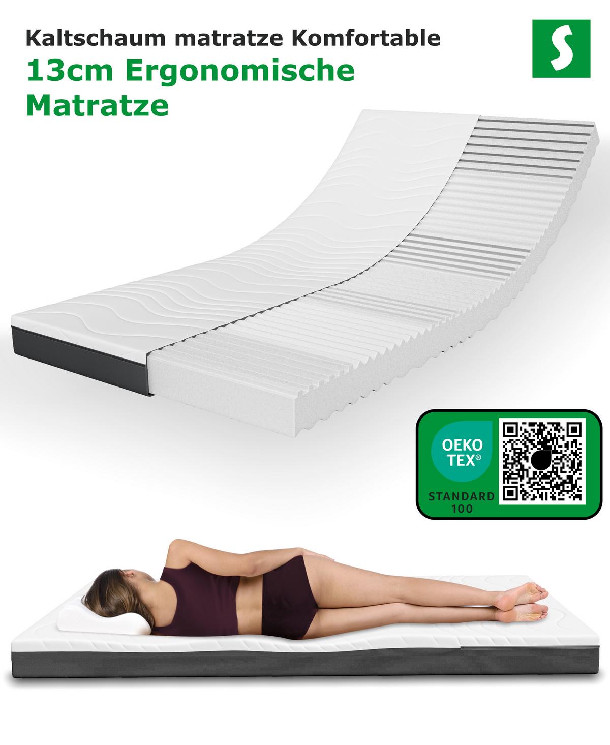 MITTELFEST Komfortable Kaltschaummatratze Öeko-Tex Zertifiziert 120 x 200 cm - Weiß, Textil (120/200cm) - Schlaftroll