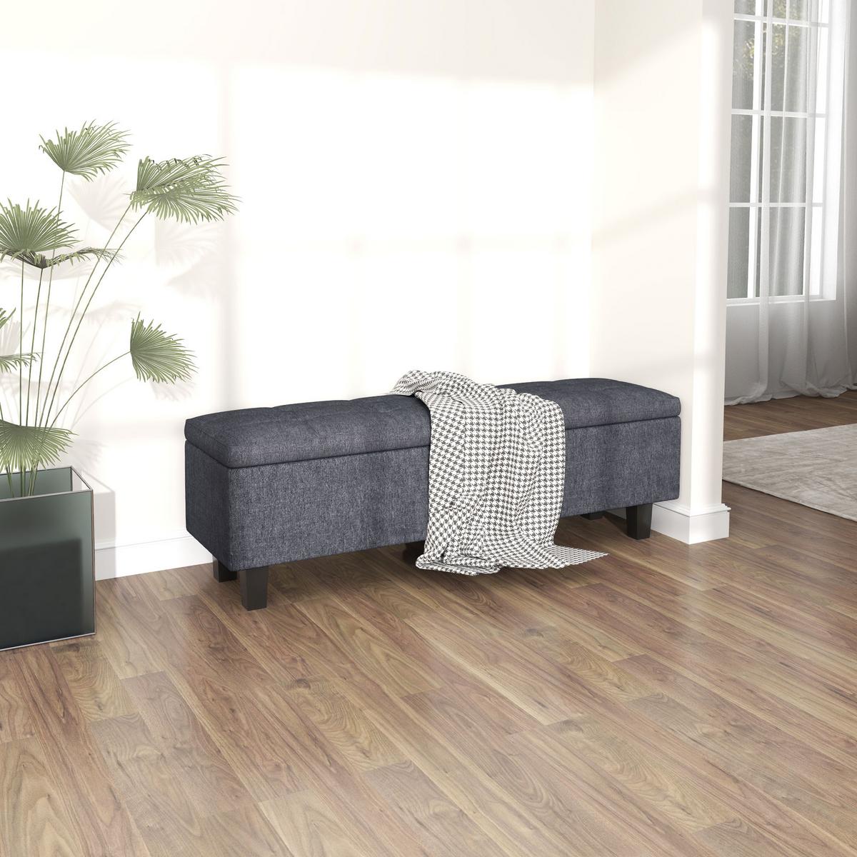 TRUHENBANK mit Stauraum, Polsterbank mit Leinenoptik, Holzbeine, Dunkelgrau - Dunkelgrau, Textil (40/45/138cm) - HOMCOM