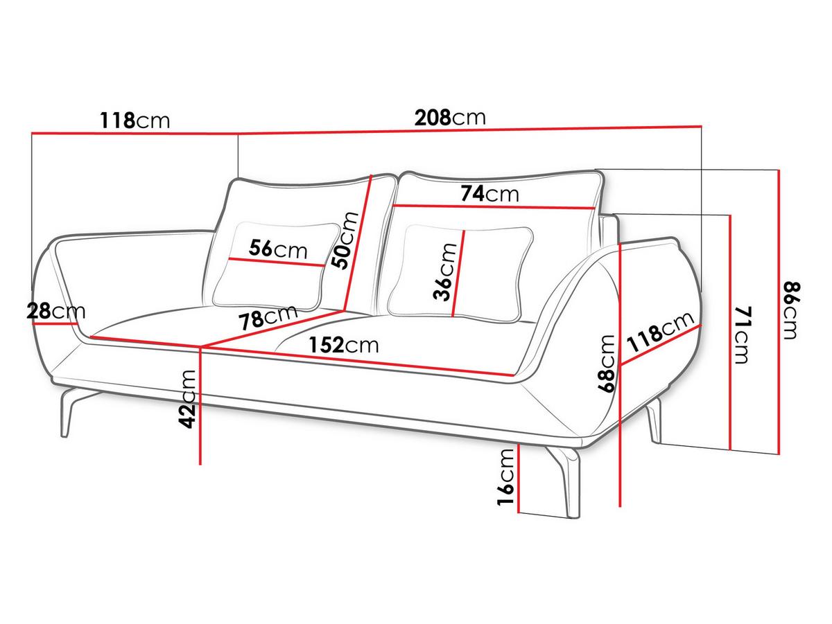 SOFA Cavo 2 - Hellgrau/Schwarz, Holz/Textil (208/86/118cm) - MIRJAN24