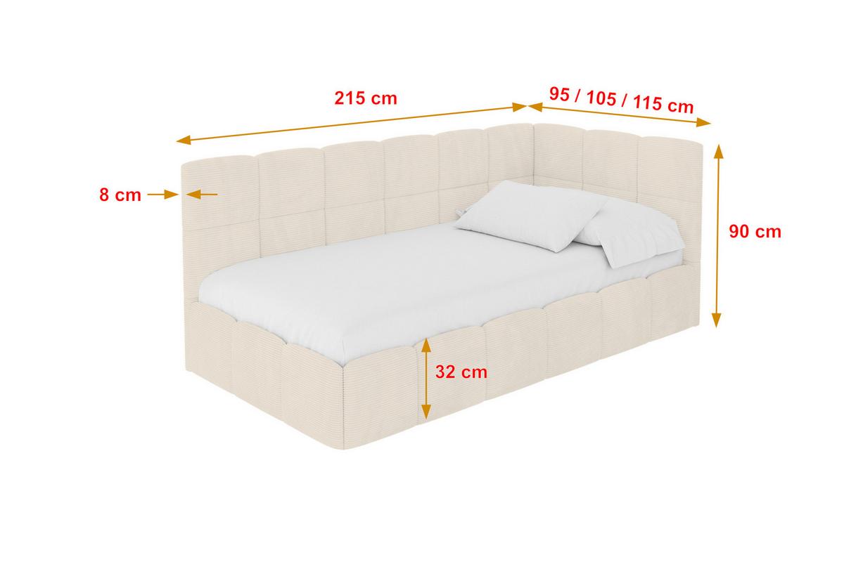 EINZELBETT Jugendbett mit Bettkasten Links, ohne Matratze - LIVY 100x200 Beige - Sandfarben, Holzwerkstoff/Textil (100/200cm) - ALTDECOR