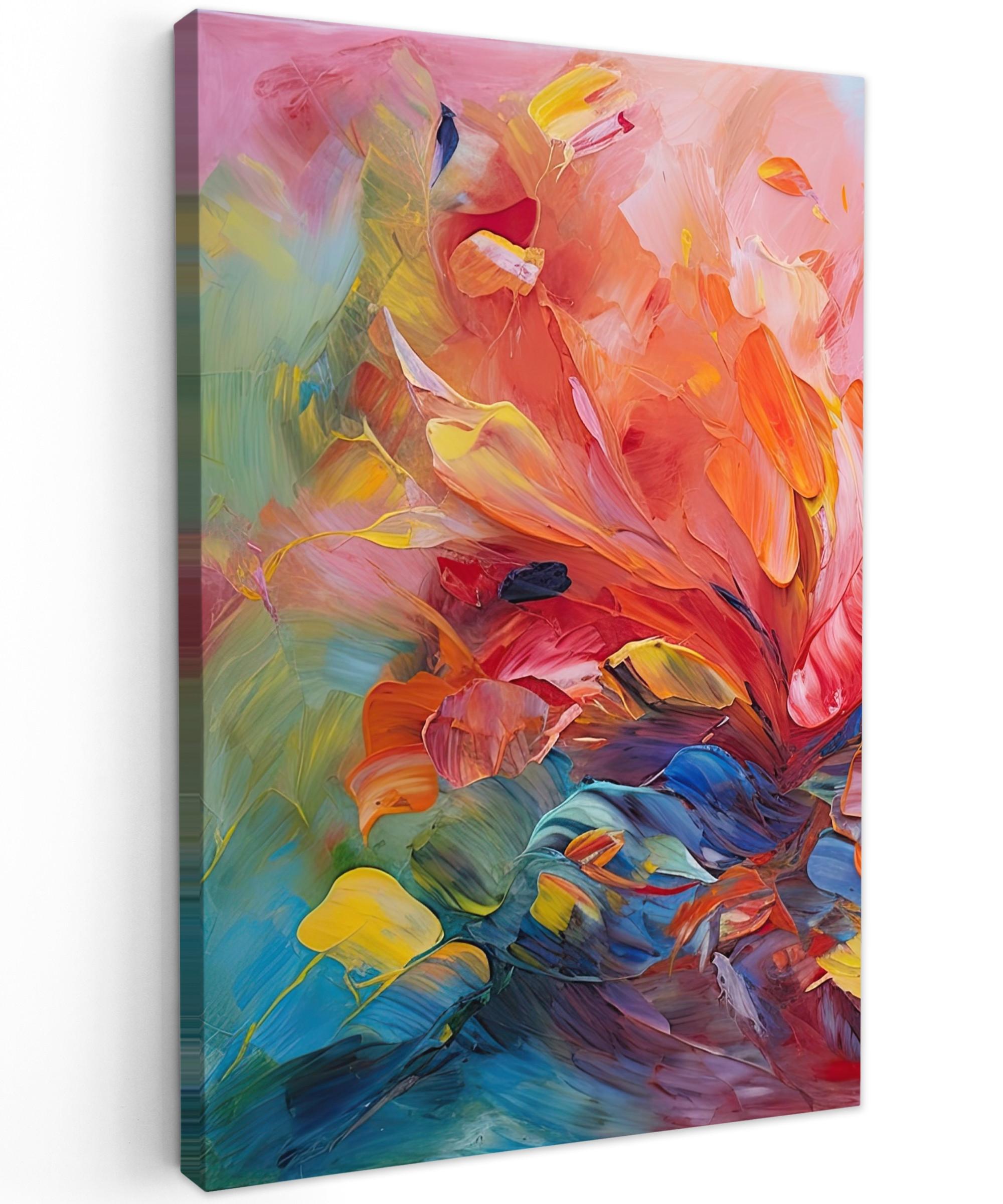 LEINWANDBILD Ölgemälde - Kunst - Abstrakt - Farbenfroh Deko Groß 90x140 cm - Altrosa, Textil (90/140cm) - MuchoWow