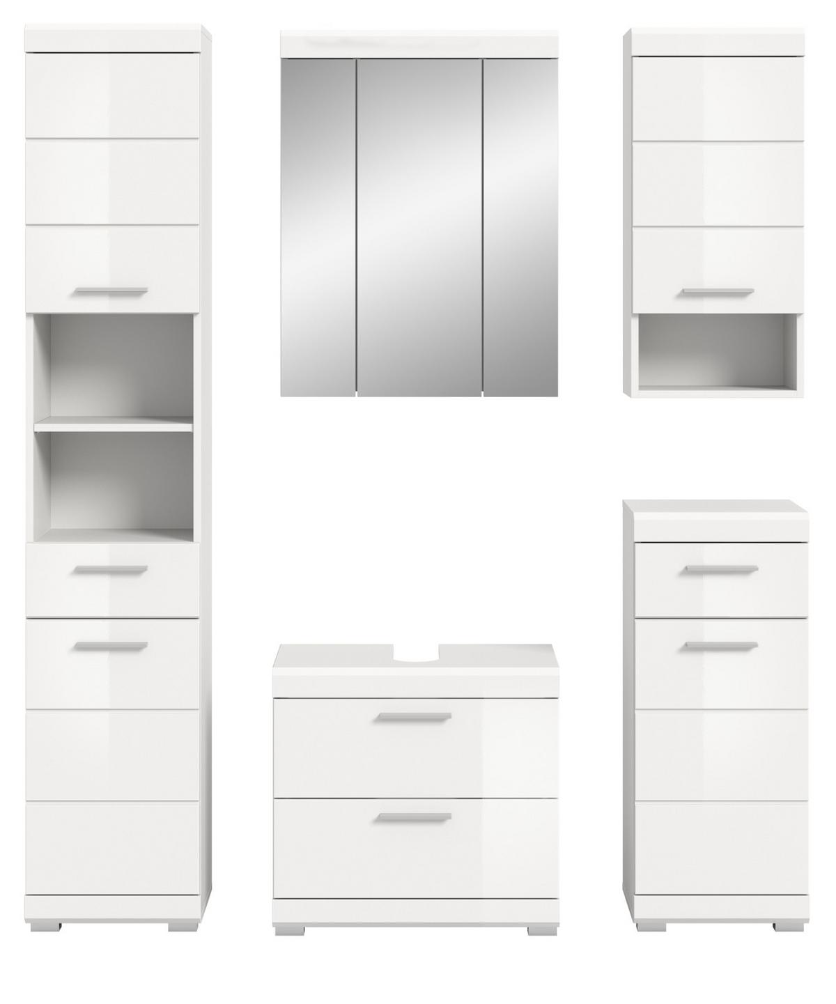 BADMÖBEL-SET weiß Hochglanz 5-teilig 164 cm, Komplettset mit viel Stauraum - Weiß Hochglanz, Glas/Holzwerkstoff (164/191/37cm) - Inn.Furn