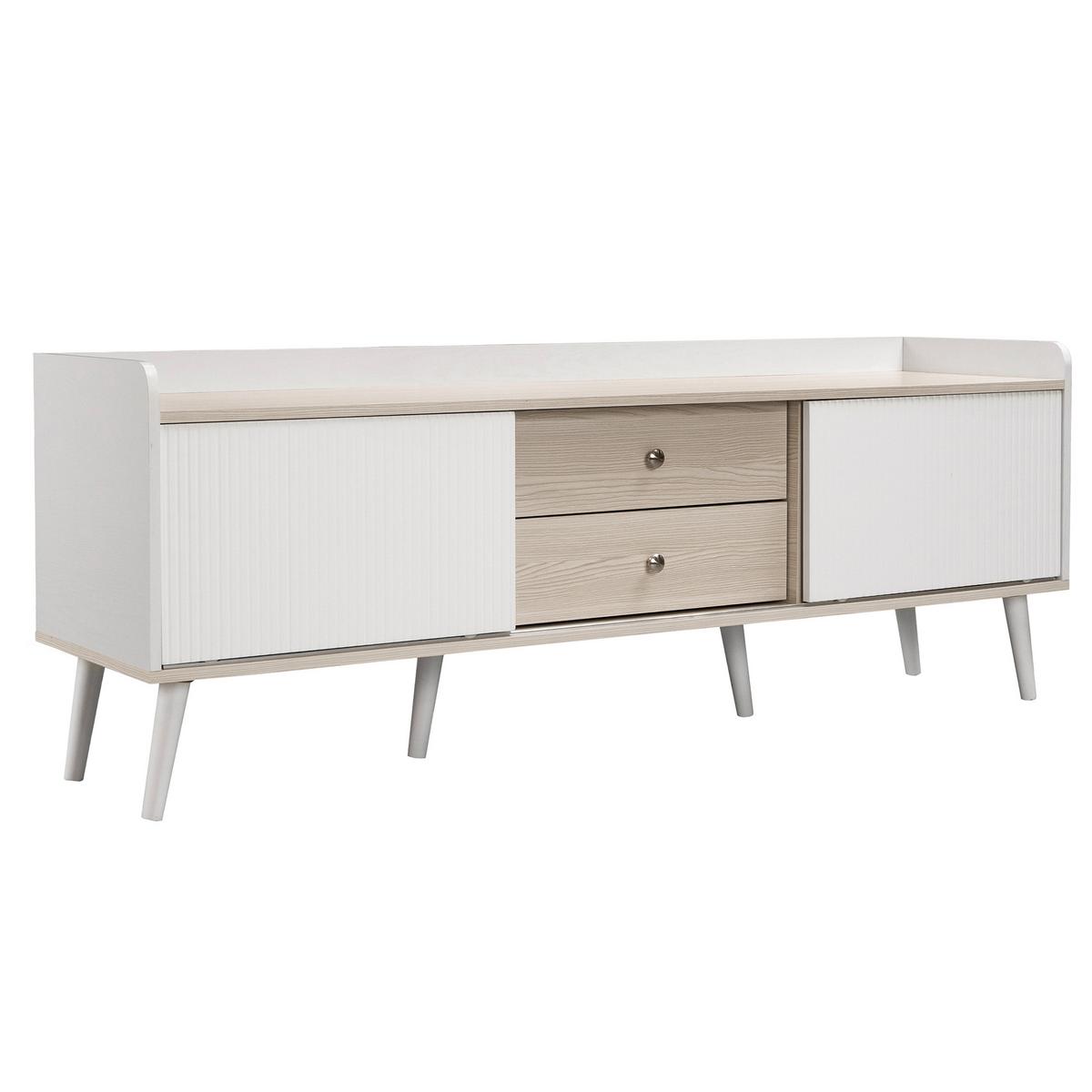 TV-LOWBOARD weiß & holzoptik 2 schiebetüren & 2 schubladen - Weiß, Holzwerkstoff (160/58/40cm) - Urban Meuble