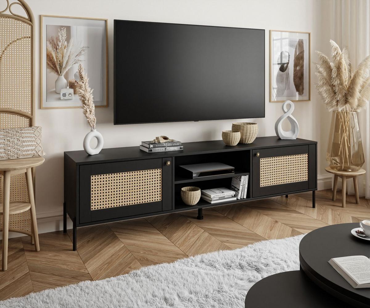 TV-ELEMENT VIENNA 3D mit Wiener Geflechtimitation / Schwarz - Schwarz, Holzwerkstoff (180/56/40cm) - Lookway