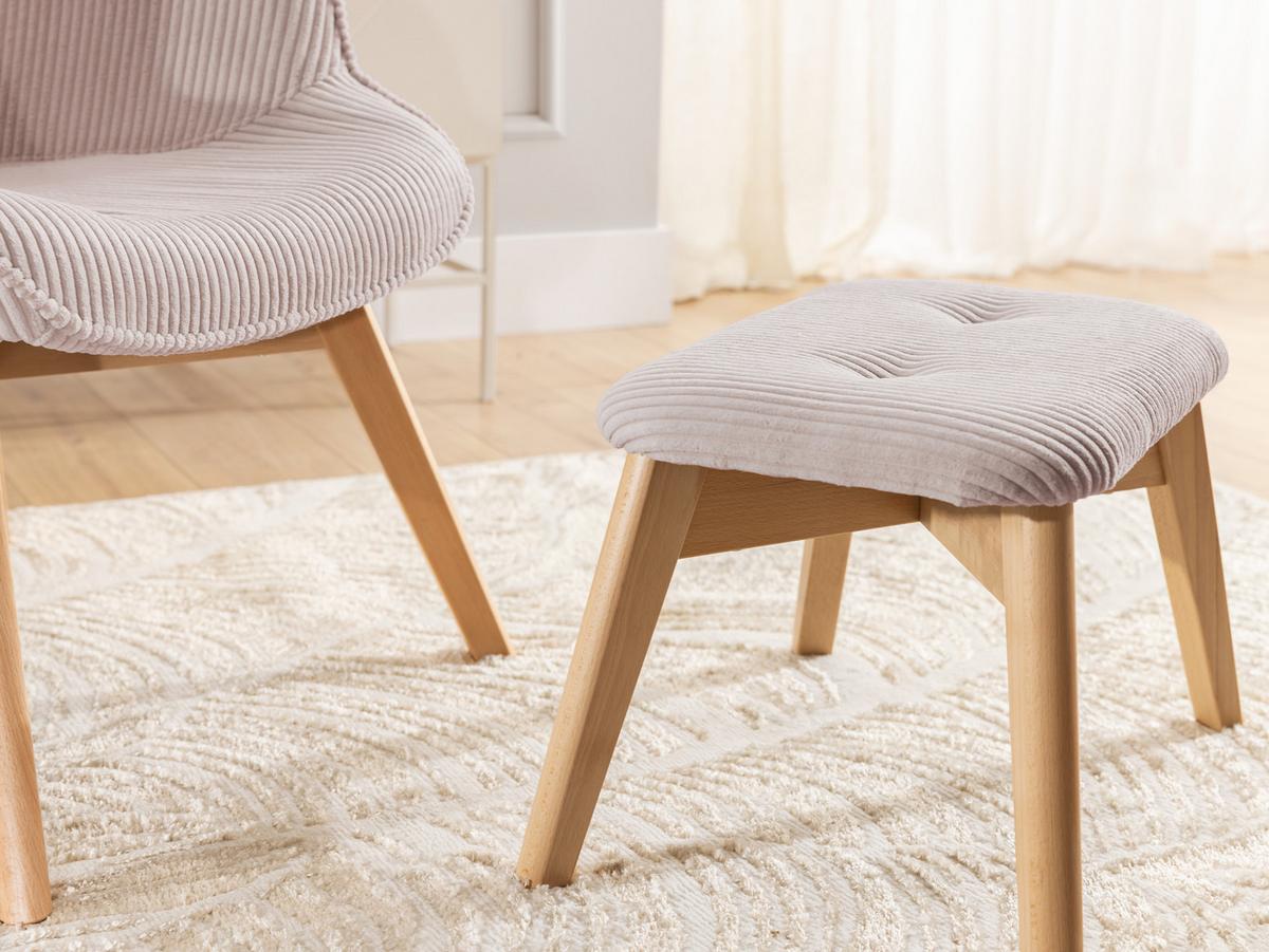 LOUNGESESSEL mit Fußhocker Lenari Puderrosa Cordstoff mit Füßen in Natur - Hellrosa/Naturfarben, Holz/Textil (71/96/86cm) - S-Style Möbel