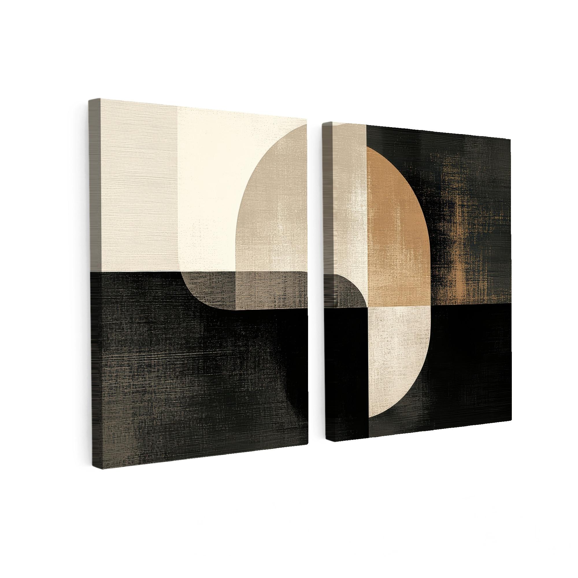 LEINWANDBILD 2er Set Formen - Abstrakt - Gold 100x70 cm - Schwarz, Textil (100/70cm) - MuchoWow