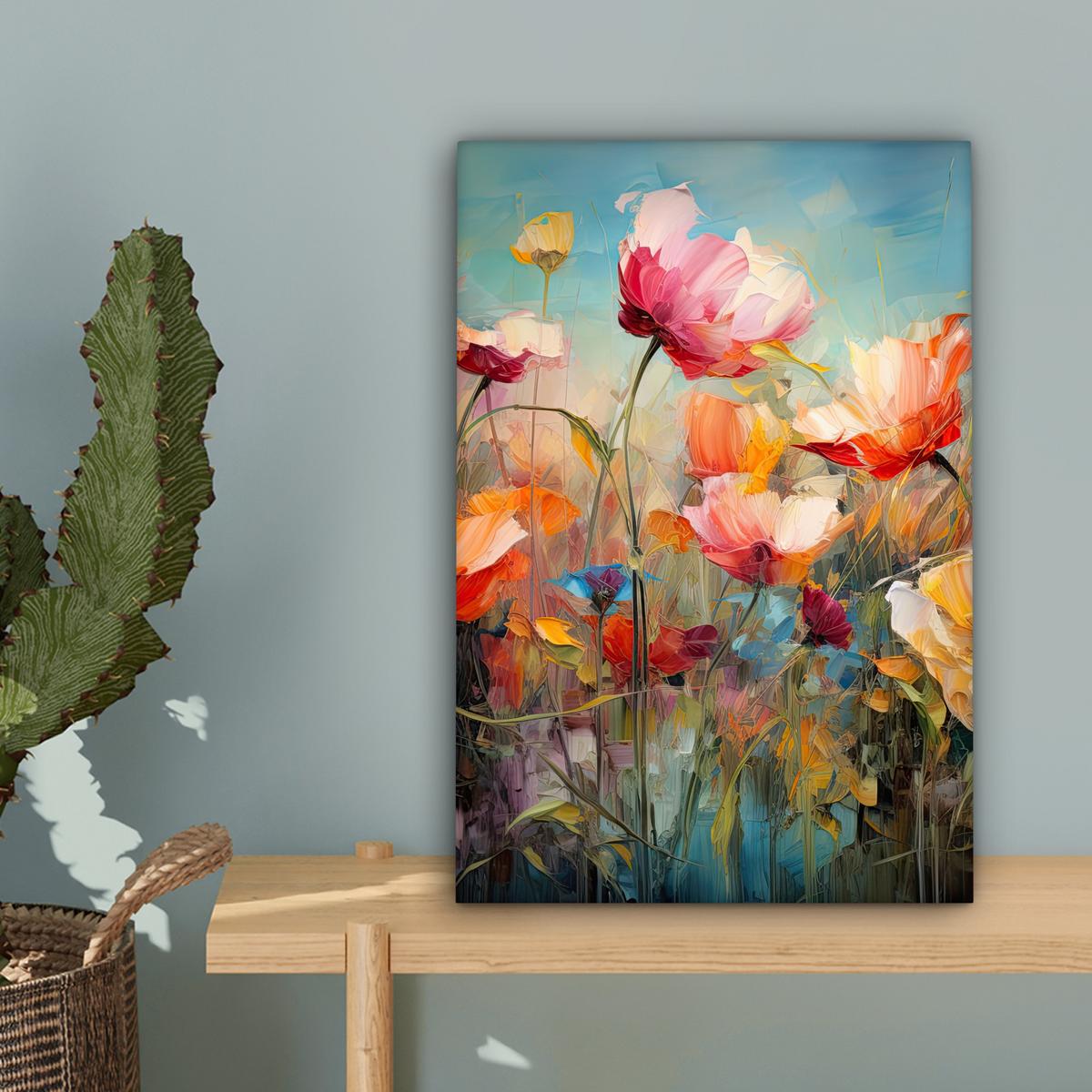 LEINWANDBILD Blumen - Aquarell - Kunst - Botanisch - Natur Deko Wohnzimmer 20x30 cm - Orange, Textil (20/30cm) - MuchoWow
