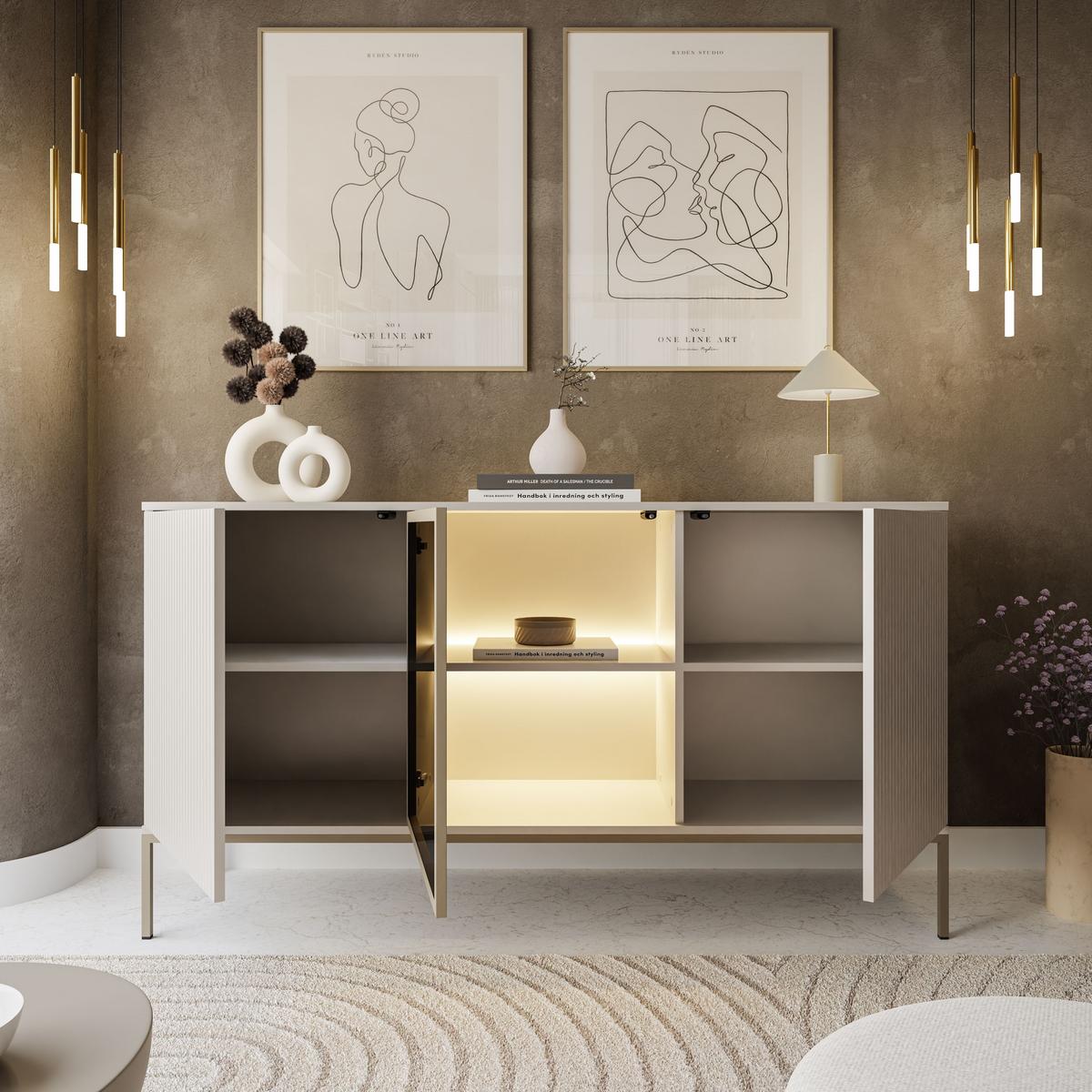 SIDEBOARD ECLIPSE K154 mit Beleuchtung,KASCHMIR - Kaschmir, Holzwerkstoff (154/83/39cm) - Lookway