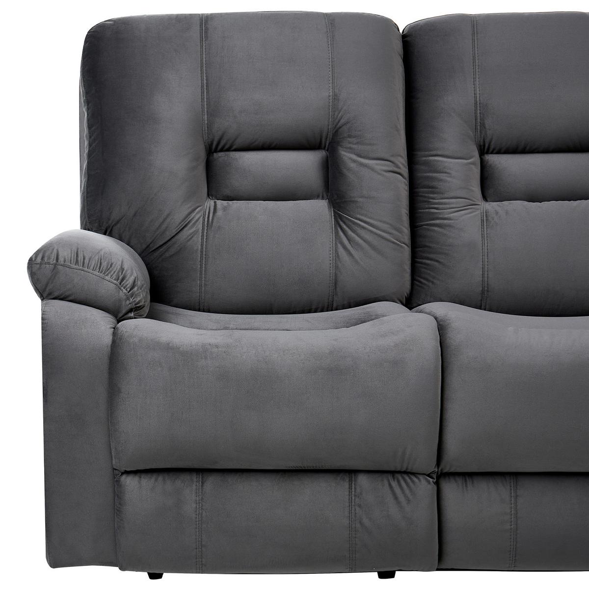 SOFA elektrisch verstellbar 3-Sitzer Samtstoff Dunkelgrau Bergen - Dunkelgrau/Grau, Textil (202/101/72cm) - Beliani