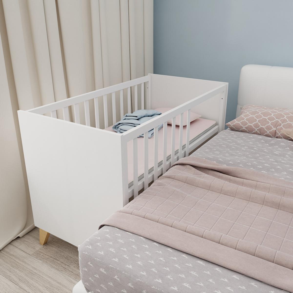 2-IN-1 BABY- & BEISTELLBETT Leon 60 x 120 - Honigeiche/Weiß, Holz (60/120cm) - Roba